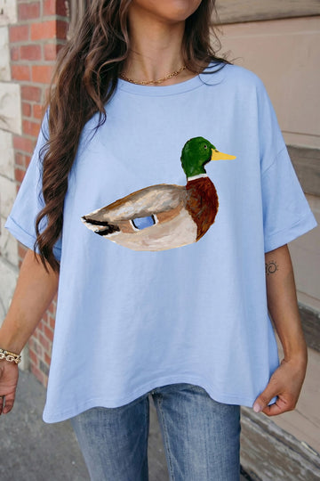 Myosotis Western Duck Graphic Round Neck Oversized T-Shirt
