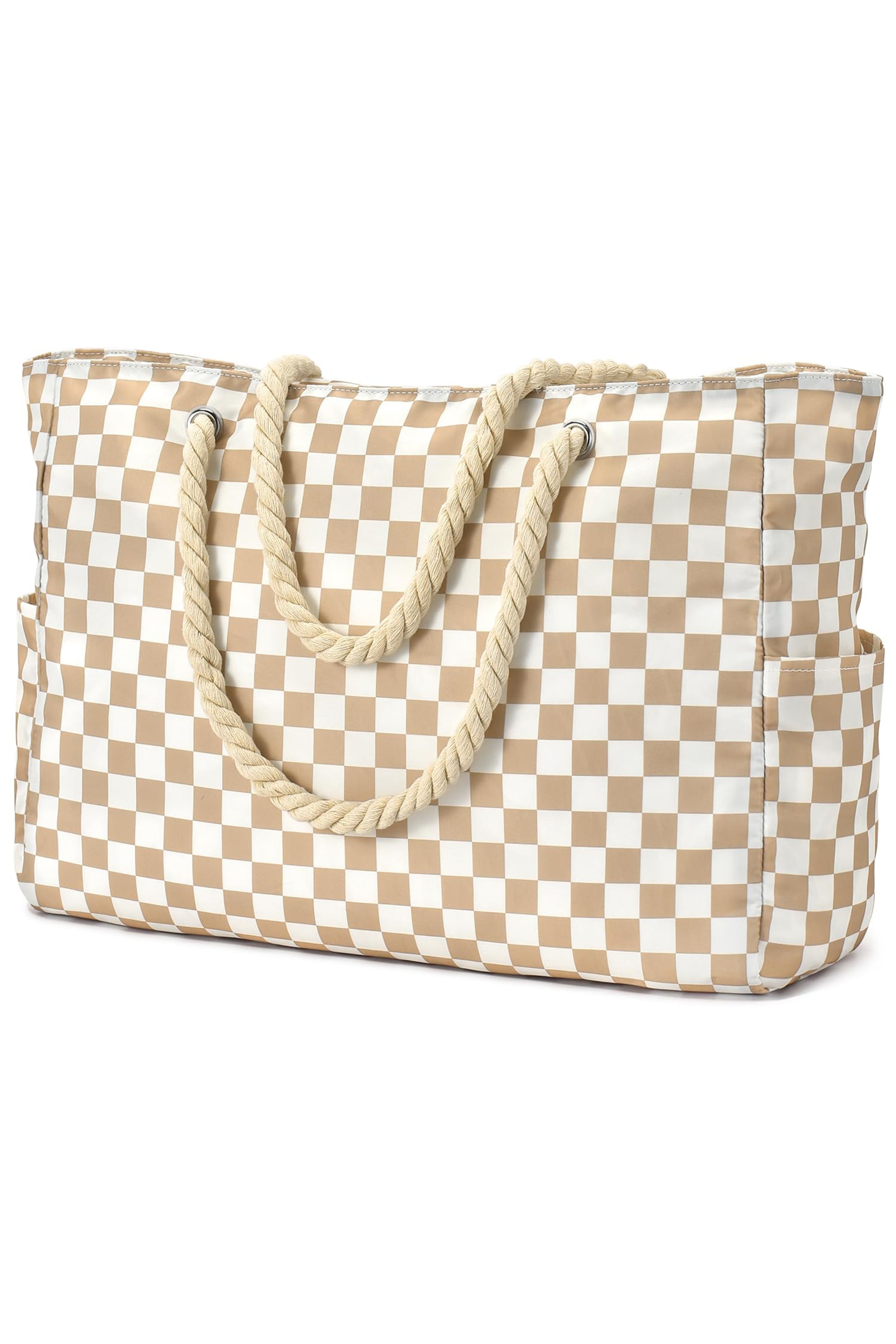 White Striped Waterproof Canvas Large Capacity Tote Bag