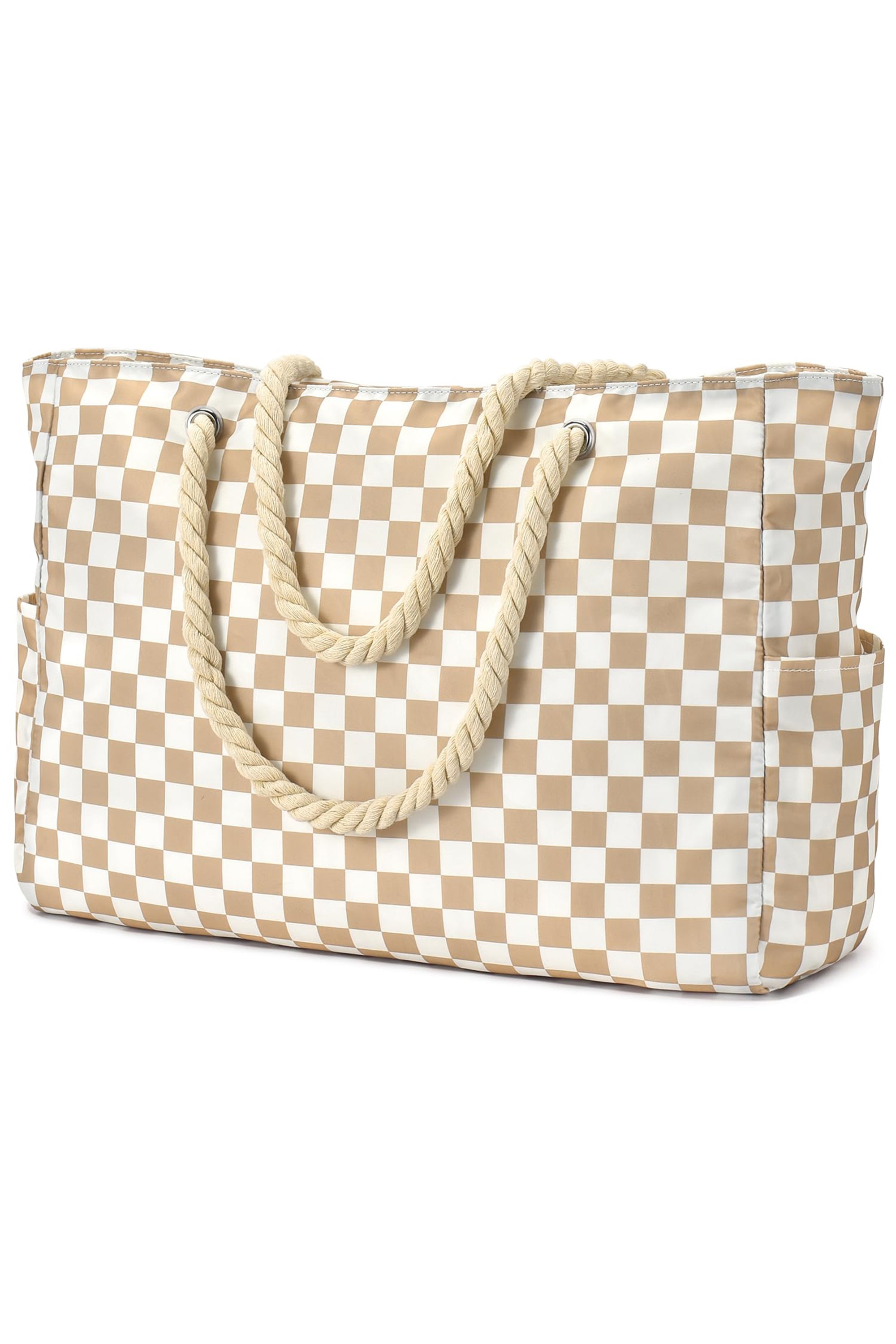 White Striped Waterproof Canvas Large Capacity Tote Bag