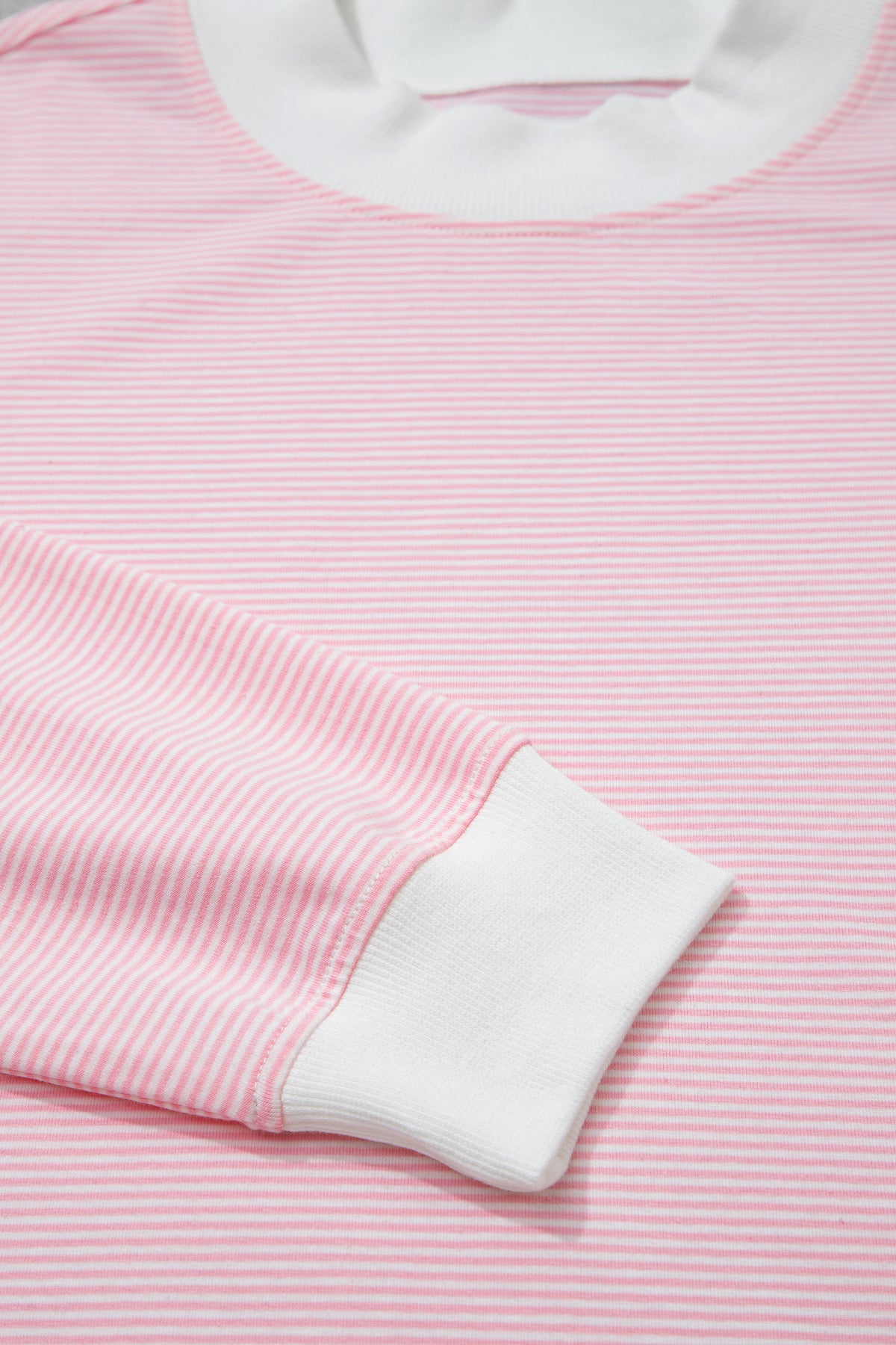 Pink Stripe Color Block Trim Mock Neck Pullover Drawstring Pants Casual Outfit