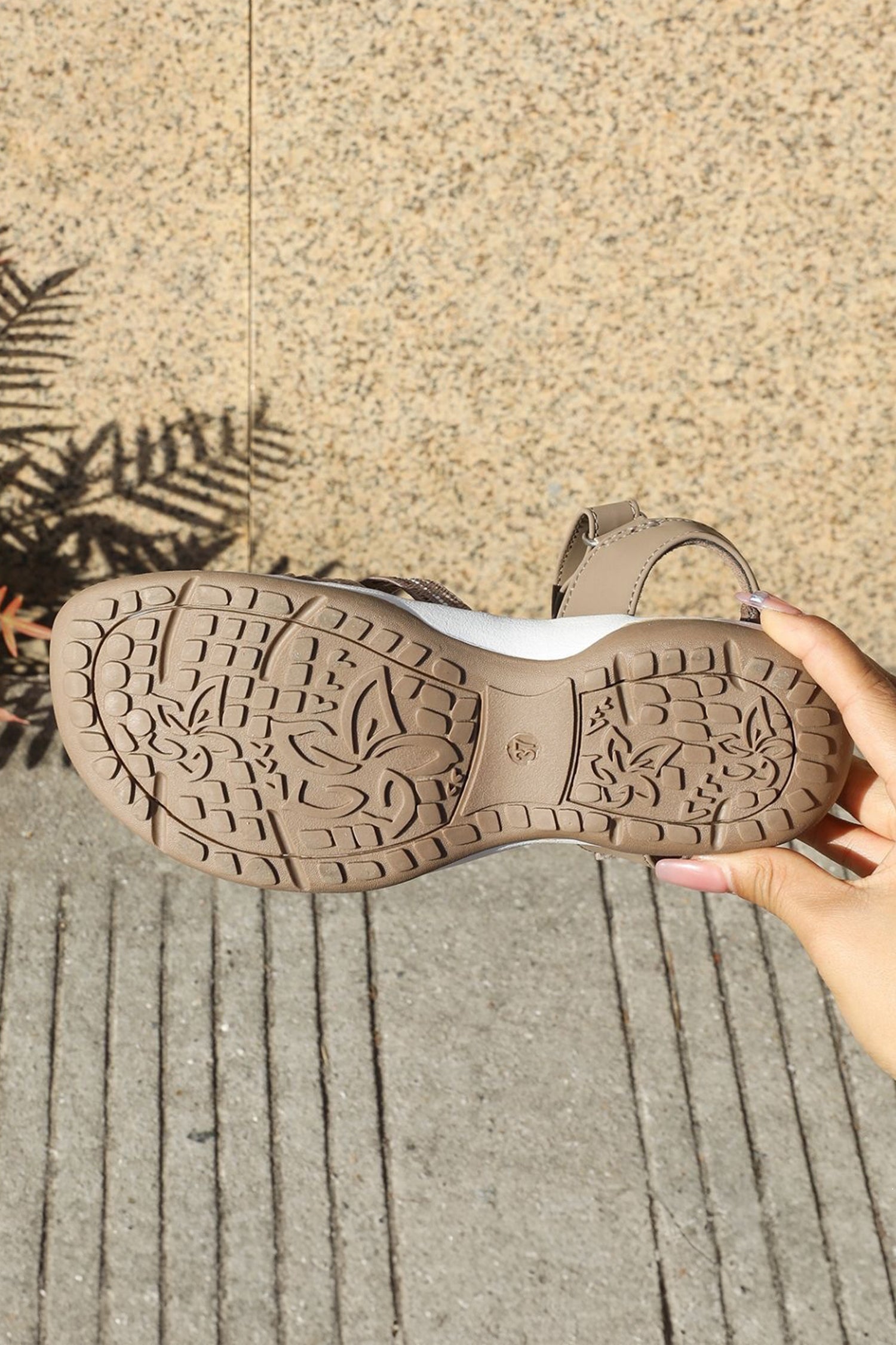Light French Beige Strappy Lycra Upper Rubber Sole Casual Sandals