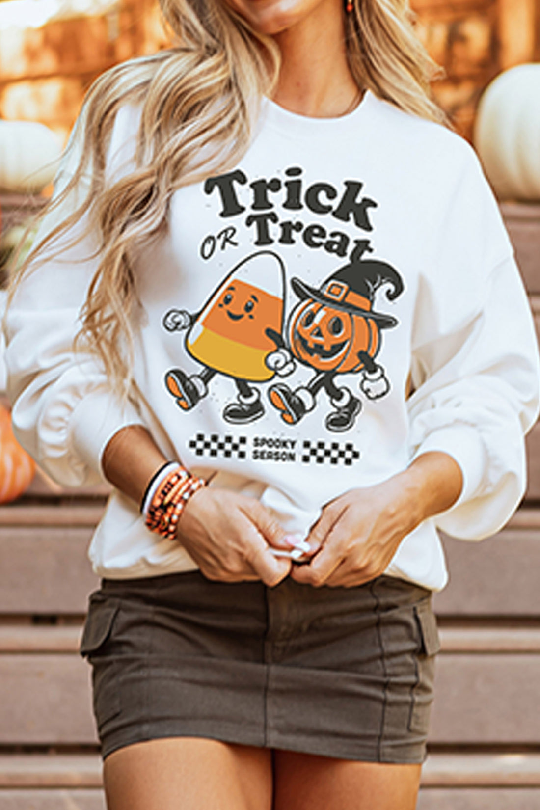 White Trick OR Treat Halloween Graphic Casual Pullover Sweatshirt