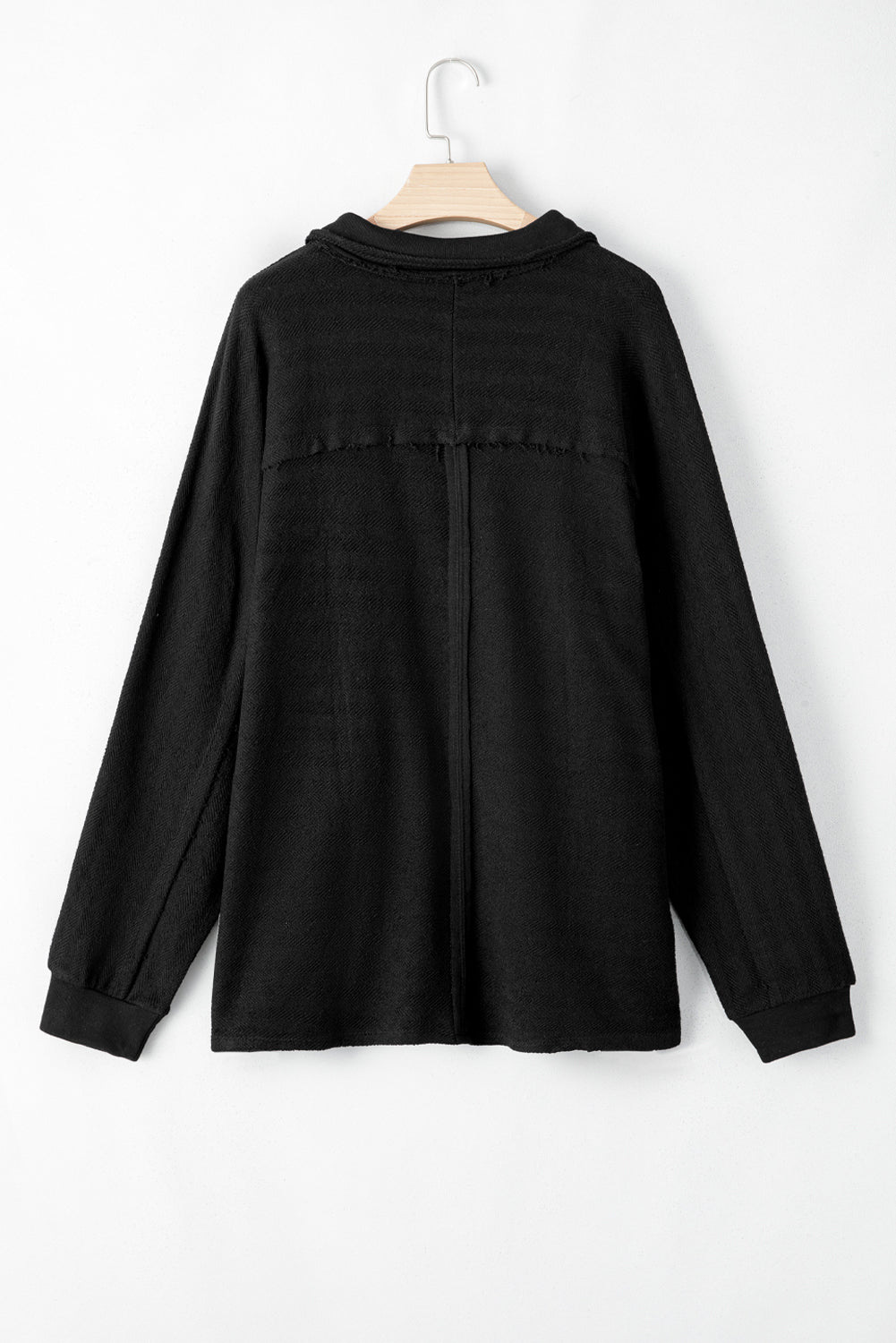 Black Plus Size Long Sleeve Flap Pocket Henley Top