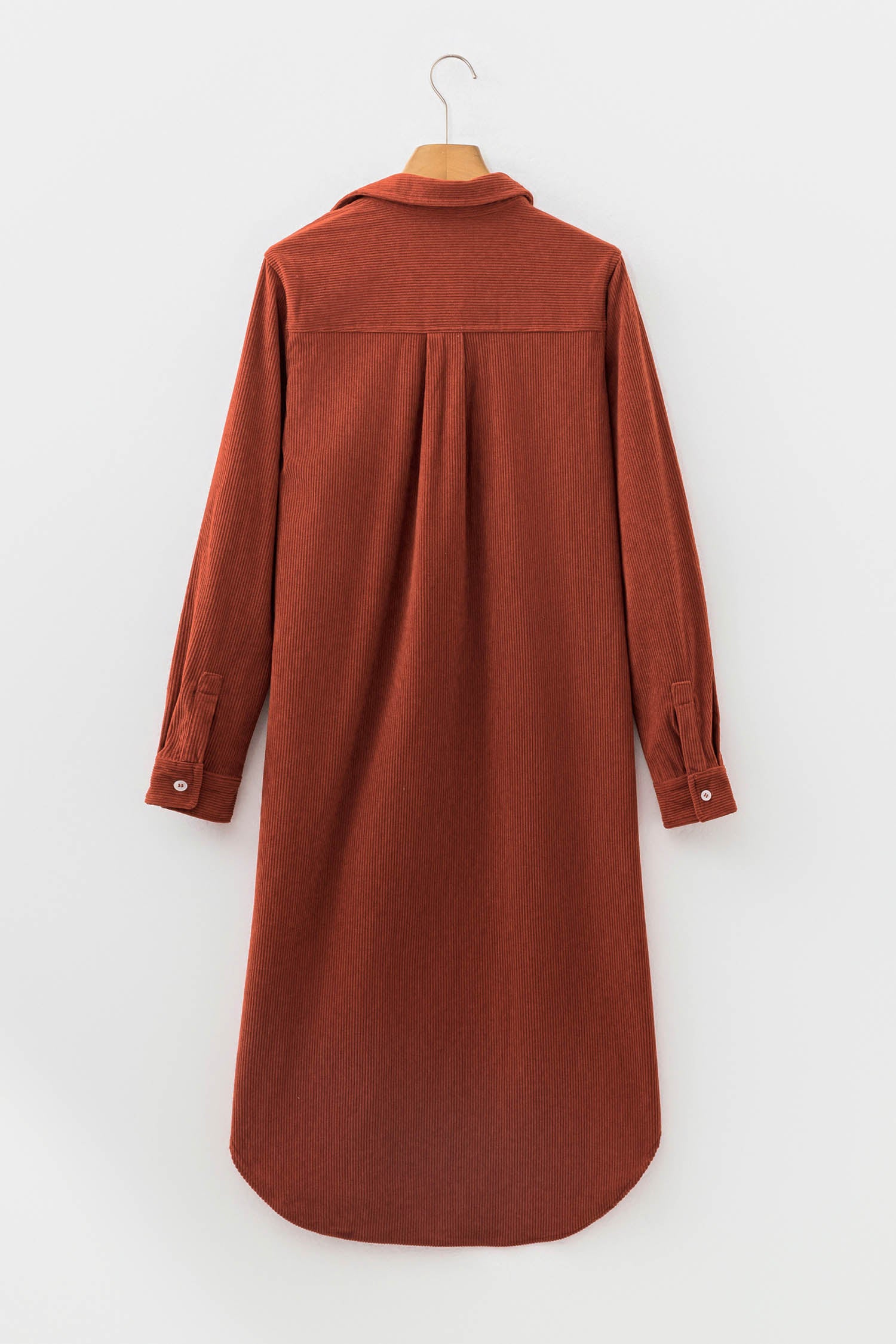 Clay Long Sleeve Button Down Corduroy Midi Length One Piece Dress