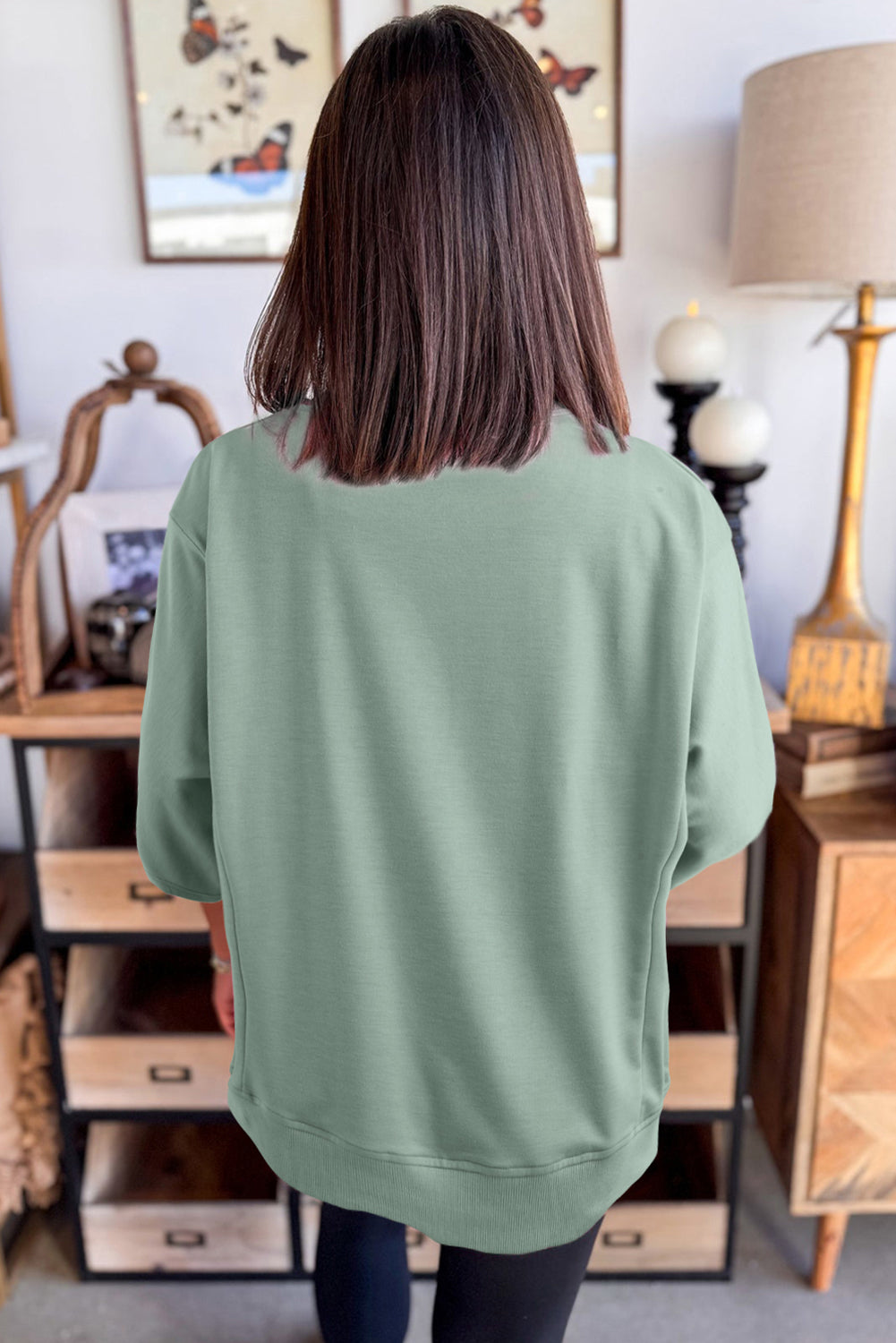 Clearly Aqua Floral Patched Half Sleeve Tunic Top