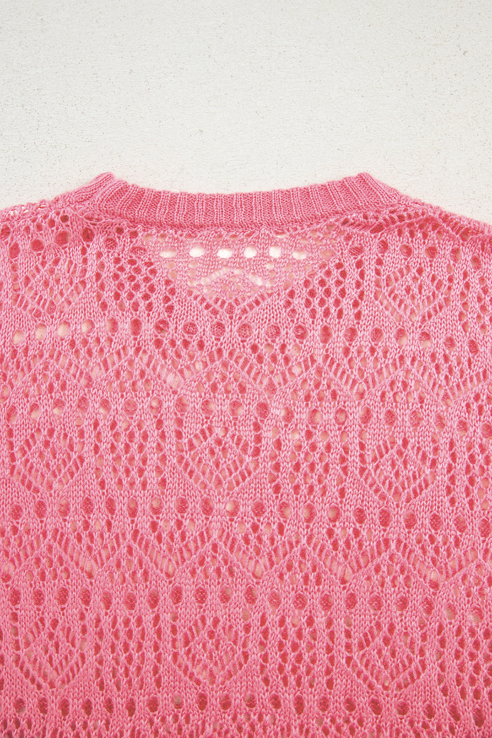 Sachet Pink Stylish Hollowed Pattern Knit Round Neck Sweater