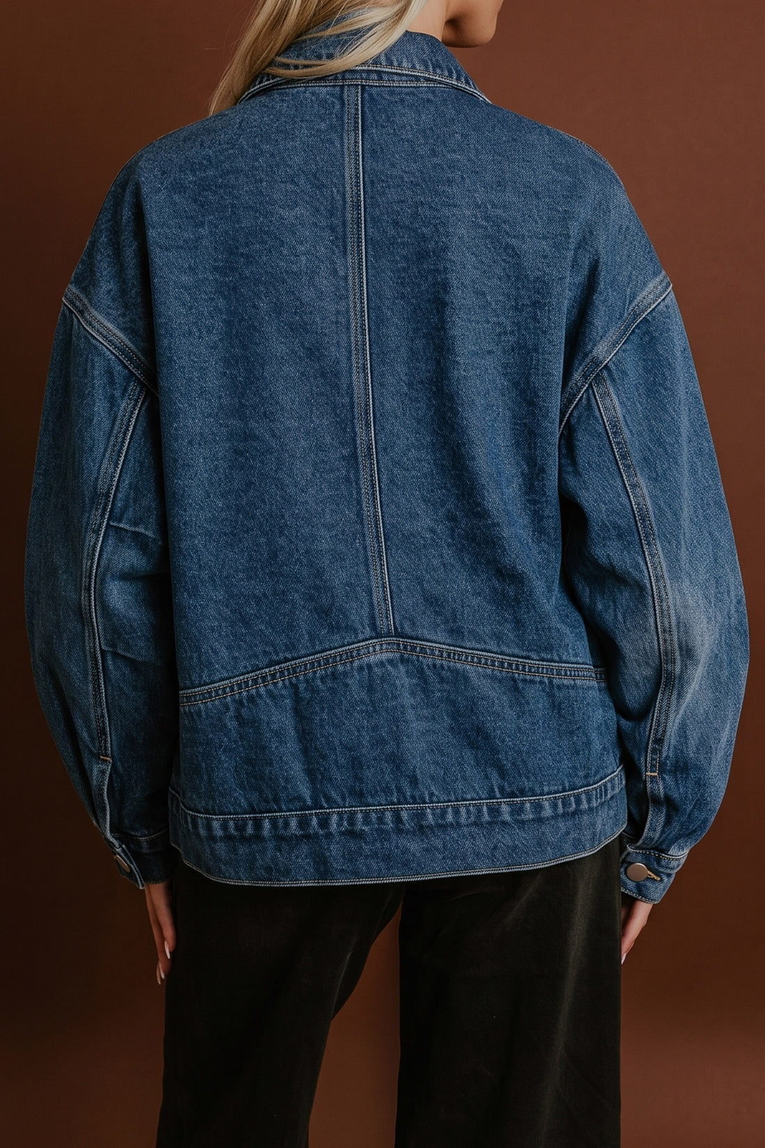 Navy Blue Vintage Button Flap Pocket Casual Denim Jacket