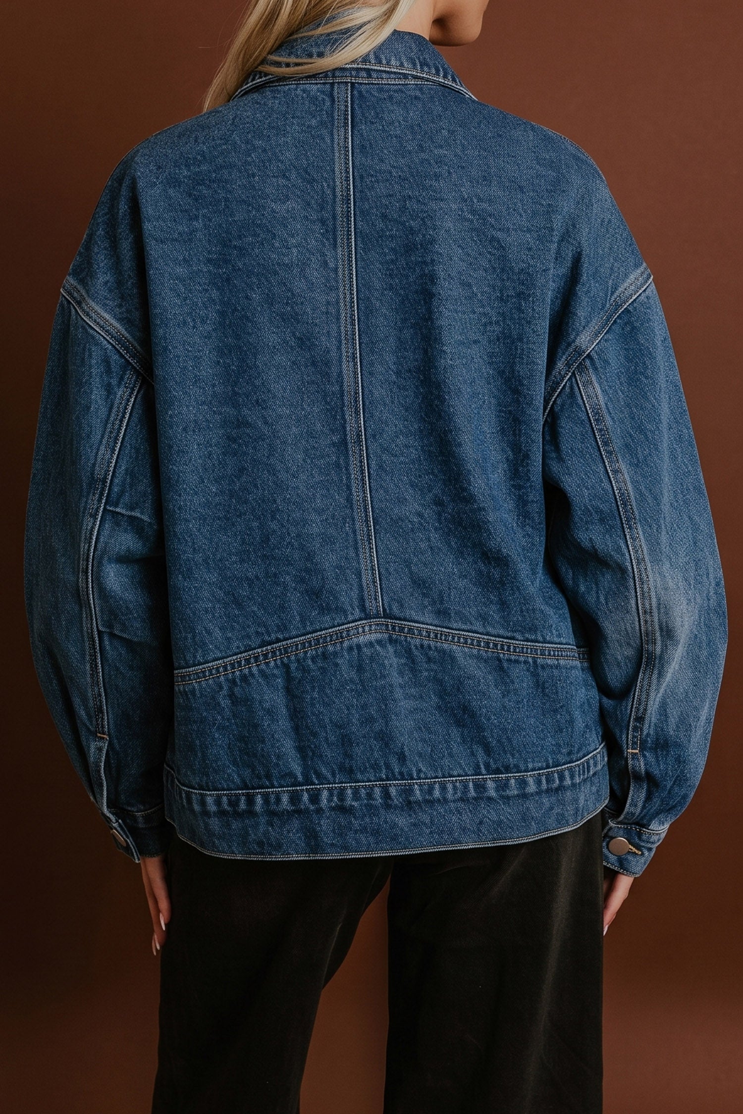 Navy Blue Vintage Button Flap Pocket Casual Denim Jacket