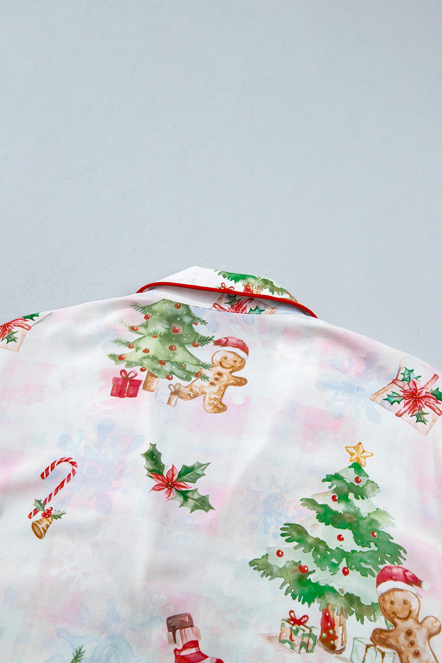 Pink Abstract Christmas Print Long Sleeve Two Piece Shift Lounge Set
