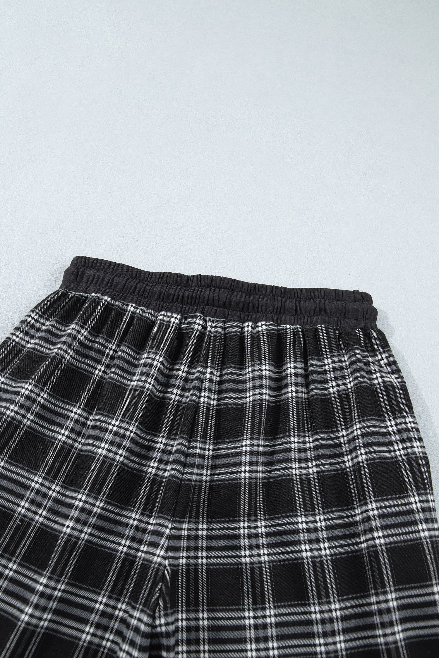 Black Frenchy Plaid Pattern Contrast Drawstring Waist Wide Leg Pants