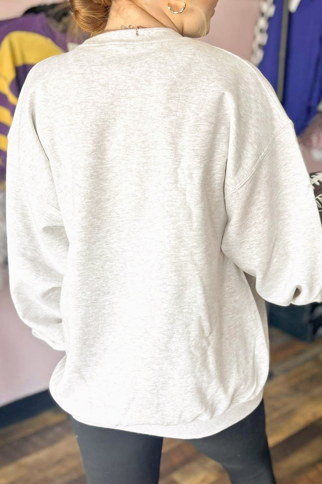 Light Grey Sequin Turkey Graphic Relaxed Open Front Sweatshirt
