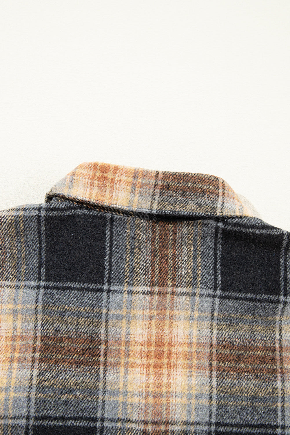 Black Oversize Rounded Hem Plaid Shacket with Slits
