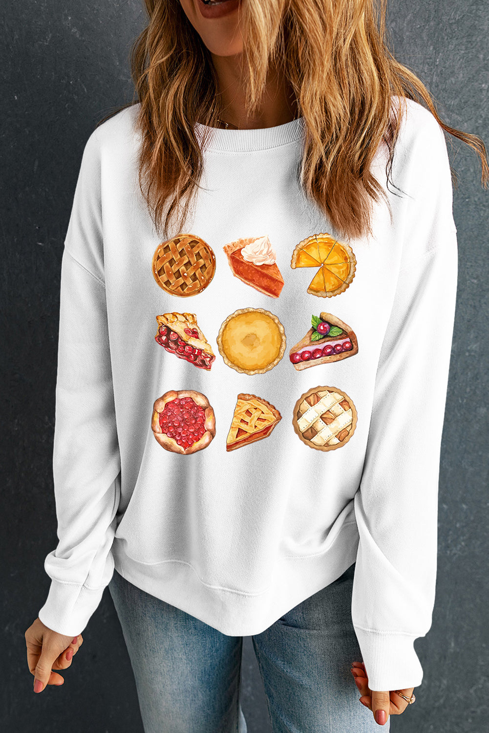 White Yummy Pie Graphic Thanksgiving Sweatshirt