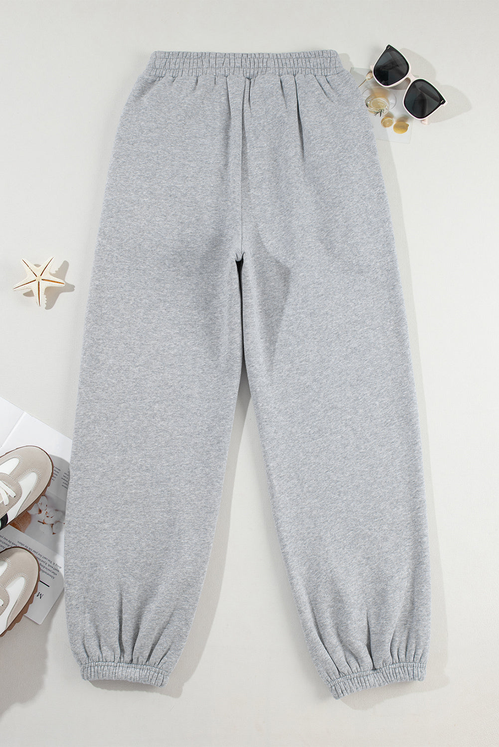 Light Grey Solid Color Crisscross Elastic Waist Sweatpants