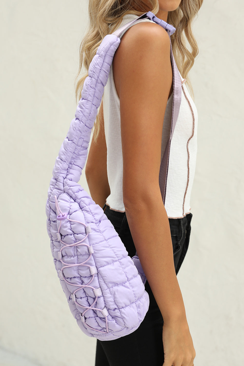 Wisteria Marshmallow Quilted Drawstring Decor Sling Bag