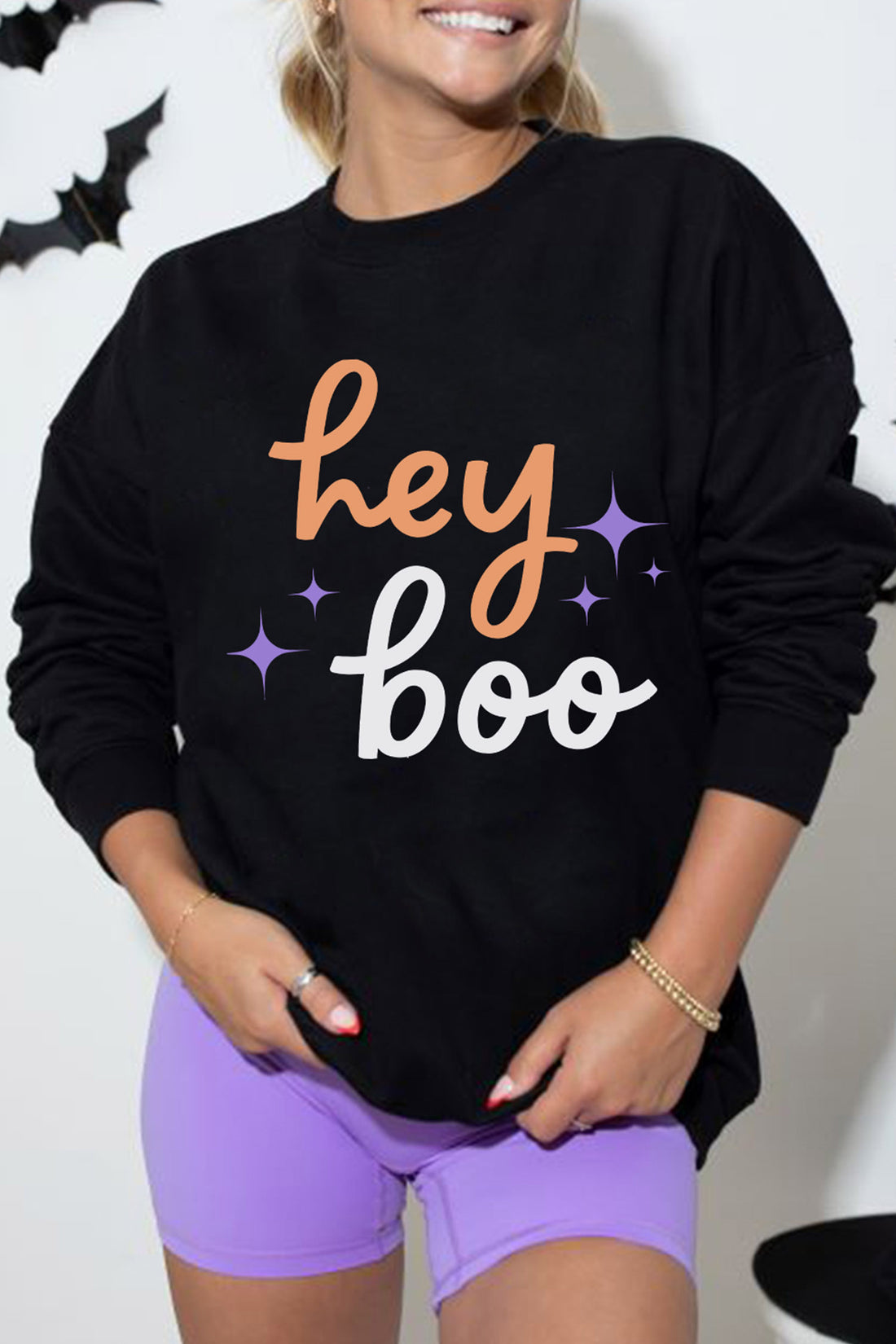 Black Hey Boo Halloween Sweatshirt