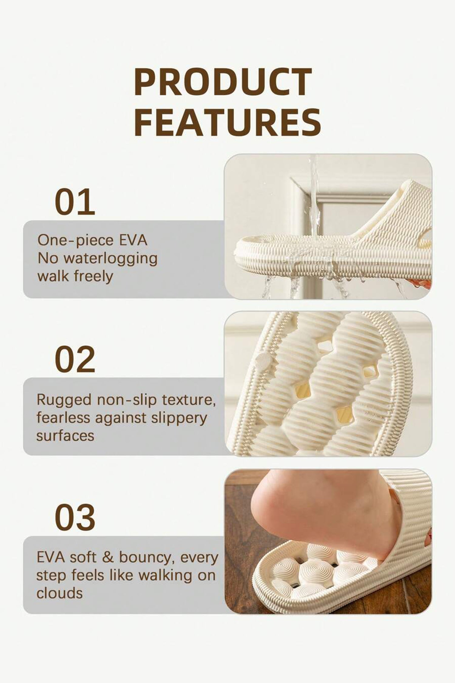 White Anti-skid Textured Hollowed Bathing Slippers