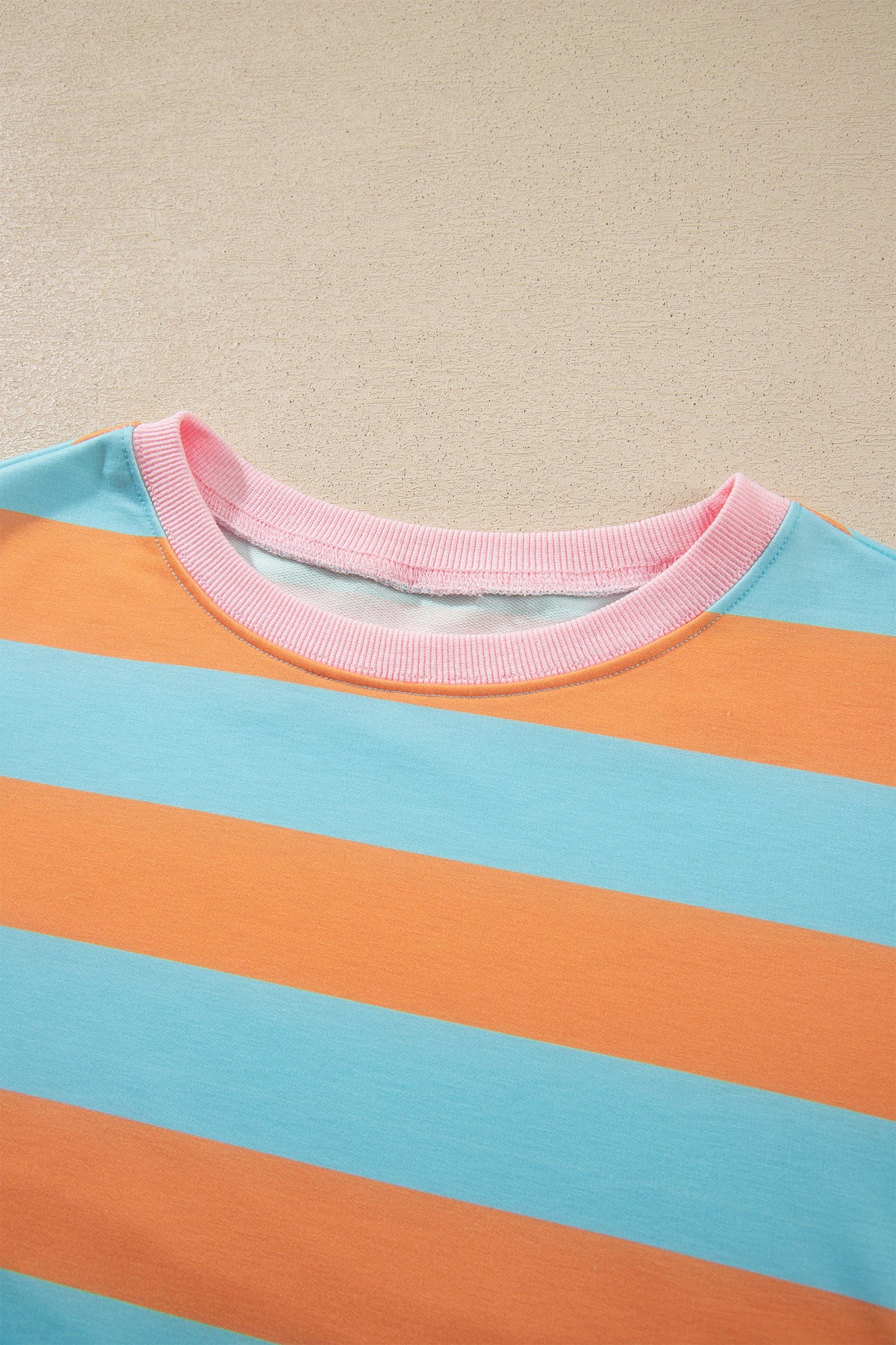 Orange Stripe Ribbed Color Block Trim Round Neck Long Sleeve Shift Top