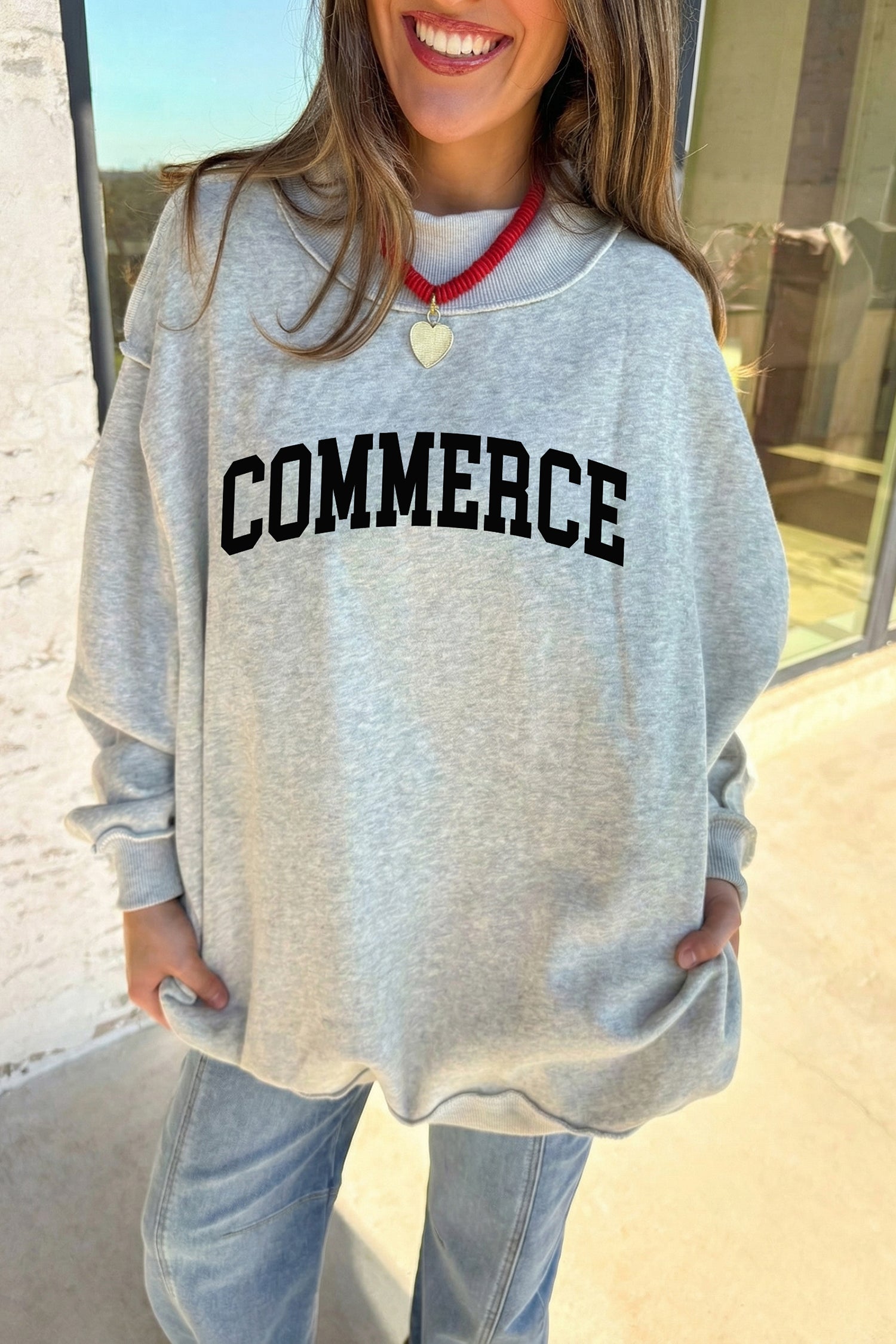 Light Grey COMMERCE/ TIGERS Double Side Printed Mock Neck Reversible Sweatshirt
