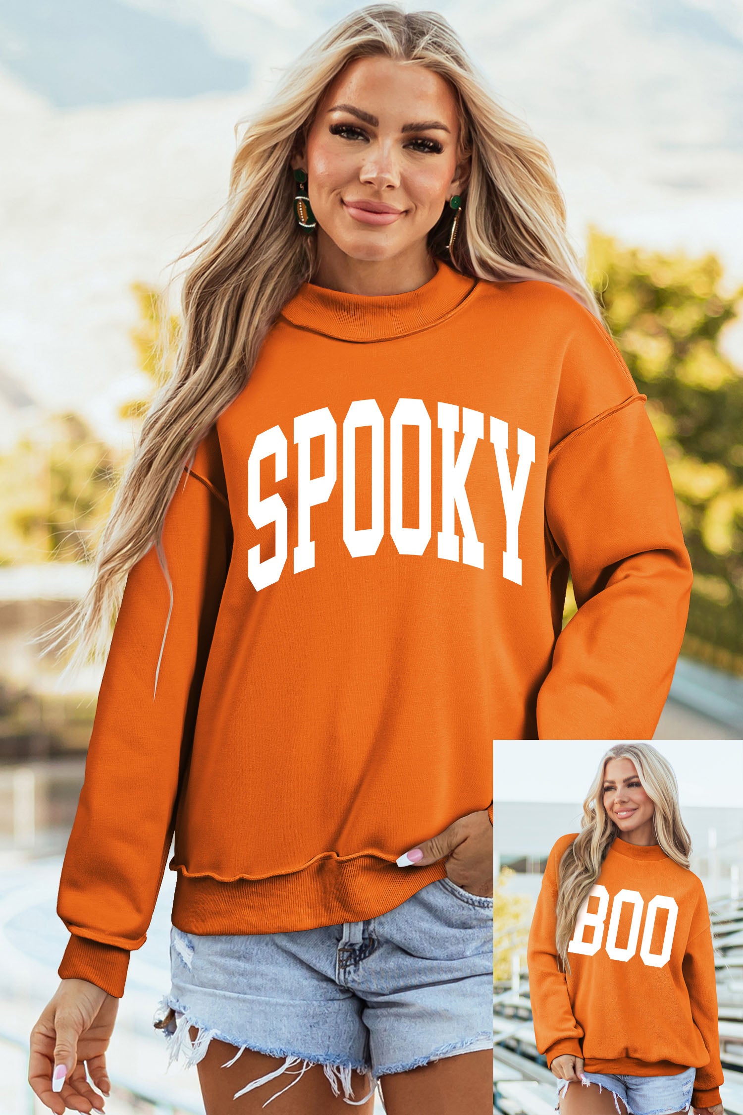 Carrot SPOOKY/ BOO Double Side Print Halloween Reversible Mock Neck Sweatshirt