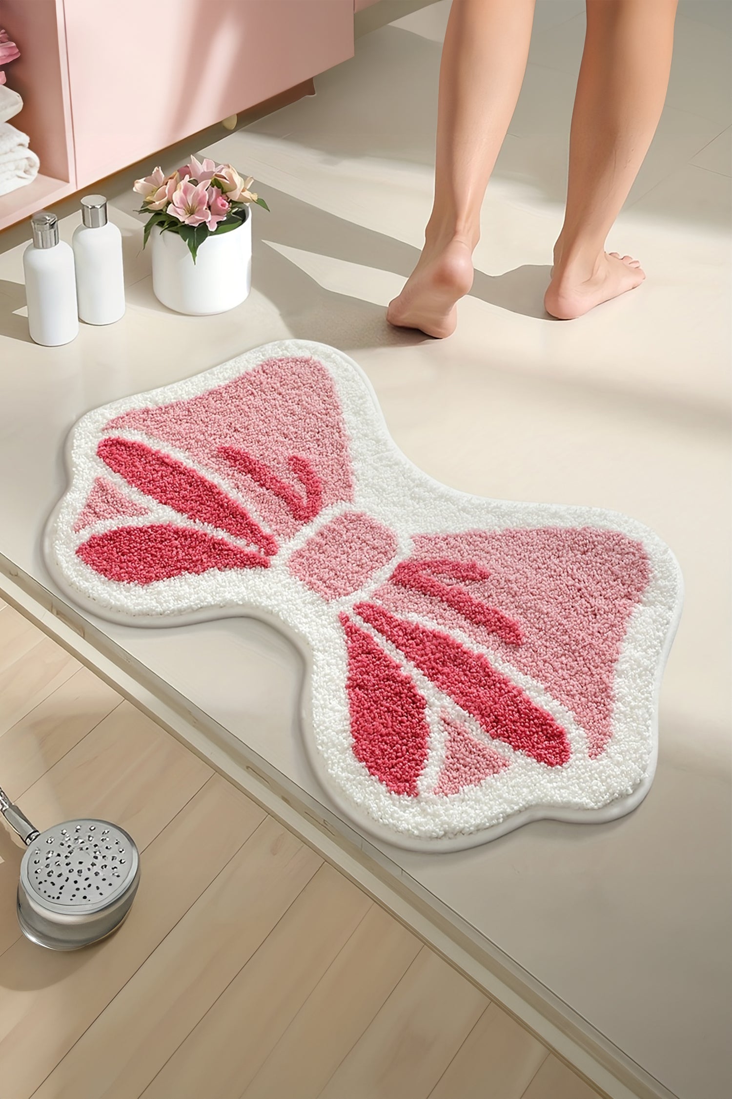 Pink Coquette Bow Plush Microfiber Absorbent Bath Mat