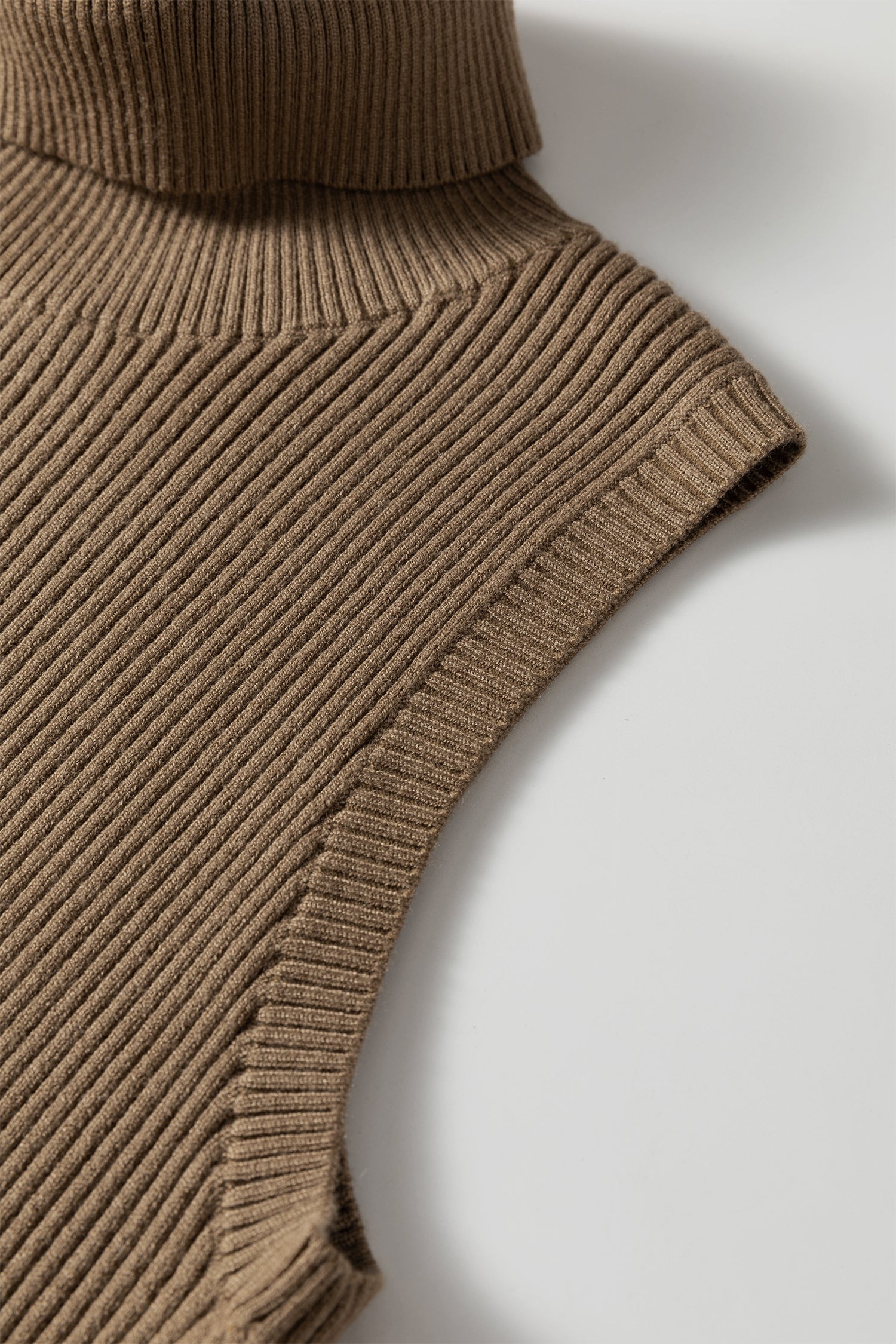 Light French Beige Western Ribbed Knit High Neck Sleeveless Waist Slim Fit Sweater Vest
