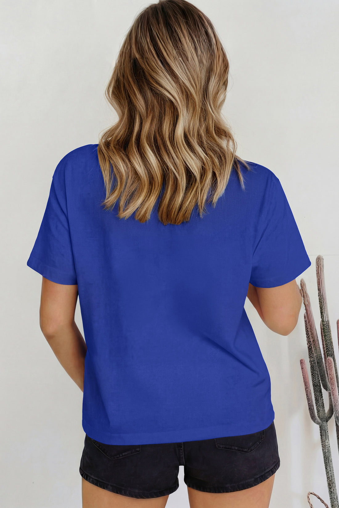 Dark Blue Solid Color High Neck Oversize Tee