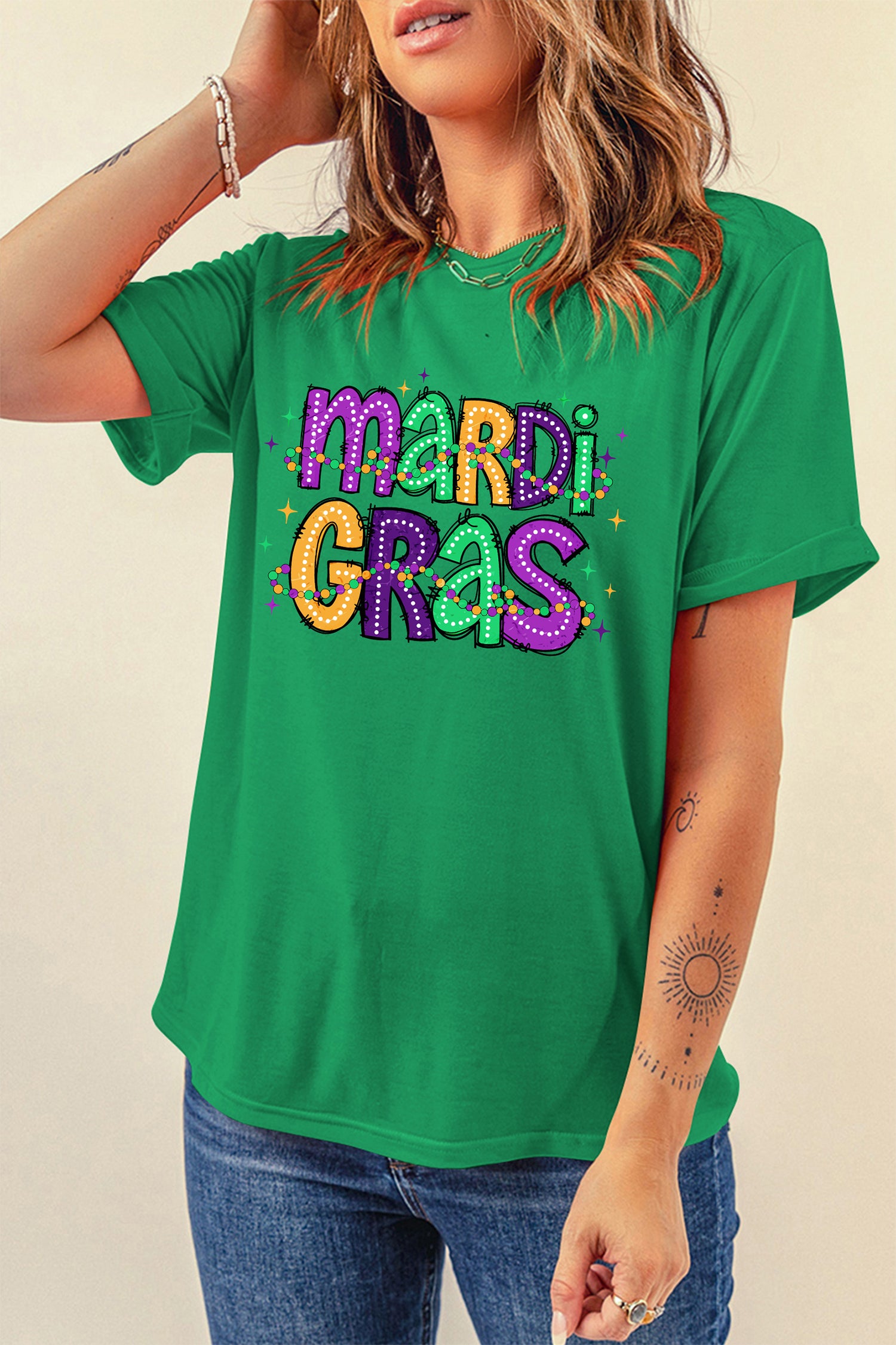 Bright Green MARDI GRAS Delightful Letter Graphic T Shirt