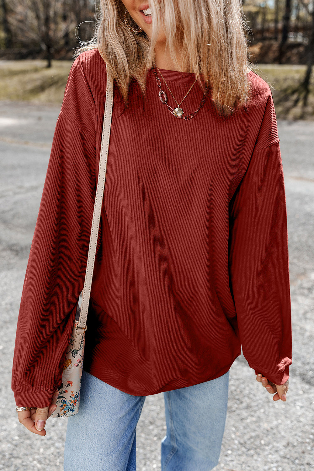 Racing Red JOLENE Ribbed Corded Oversized Sweatshirt