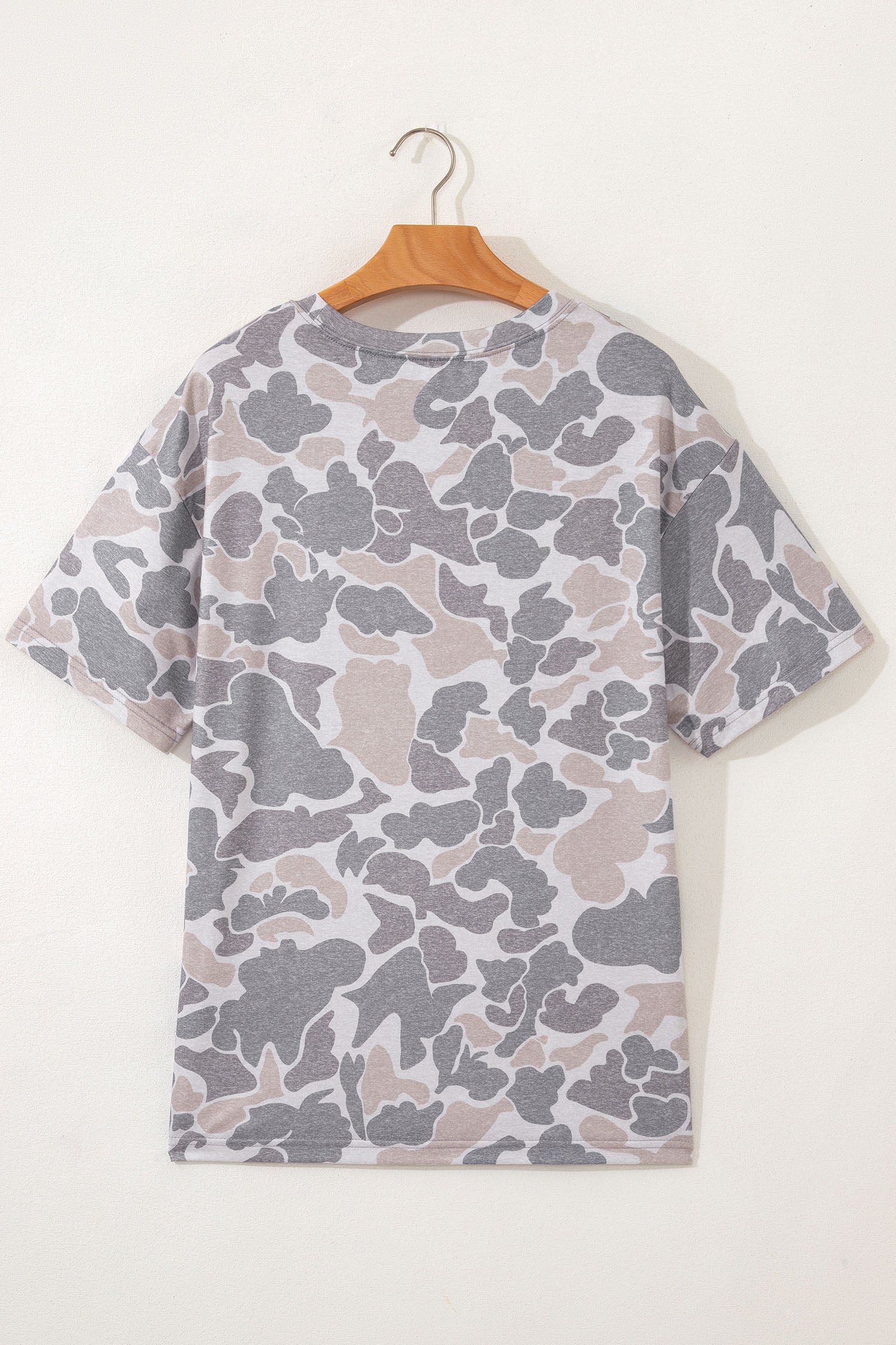 Multicolour Camouflage USA Letter Print Round Neck Shift T Shirt