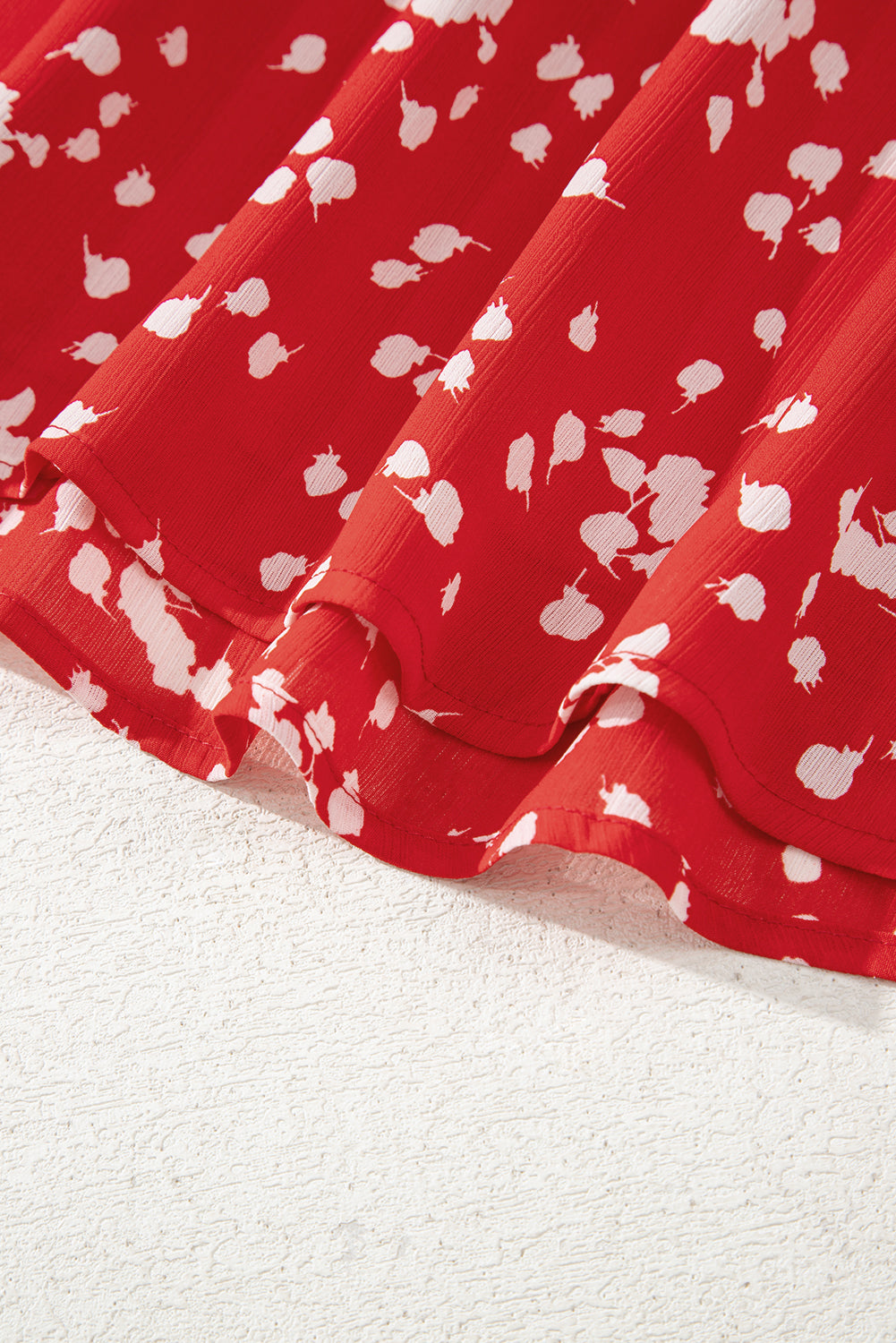 Red Polka Dot Print Frilly Smocked Neck Short Sleeve Blouse