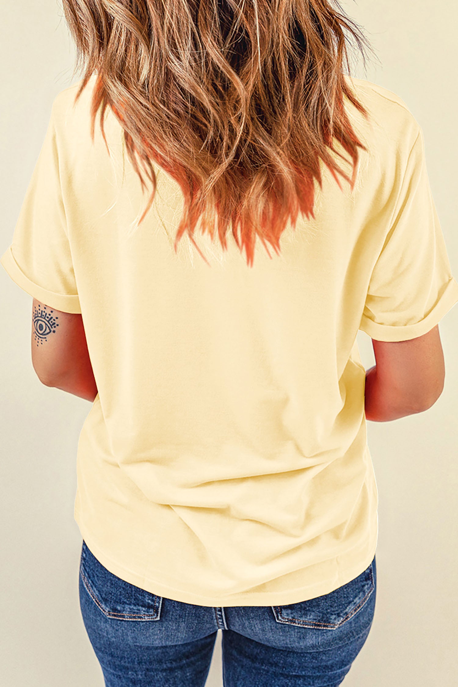 Yellow Cream Embroidered Cozy Season Short Sleeve Casual T Shirt
