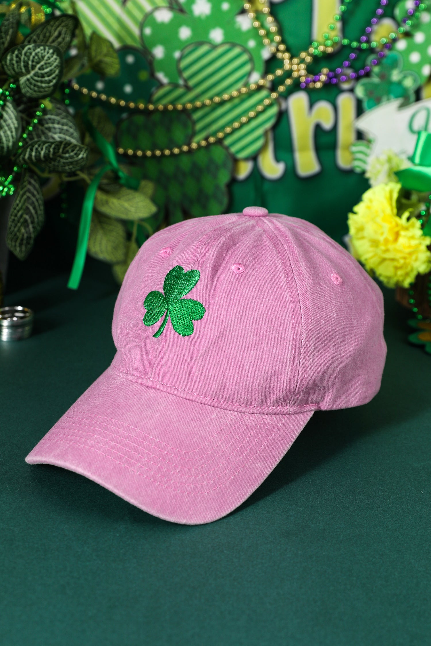 Pink St Patricks Shamrock Embroidered Baseball Cap