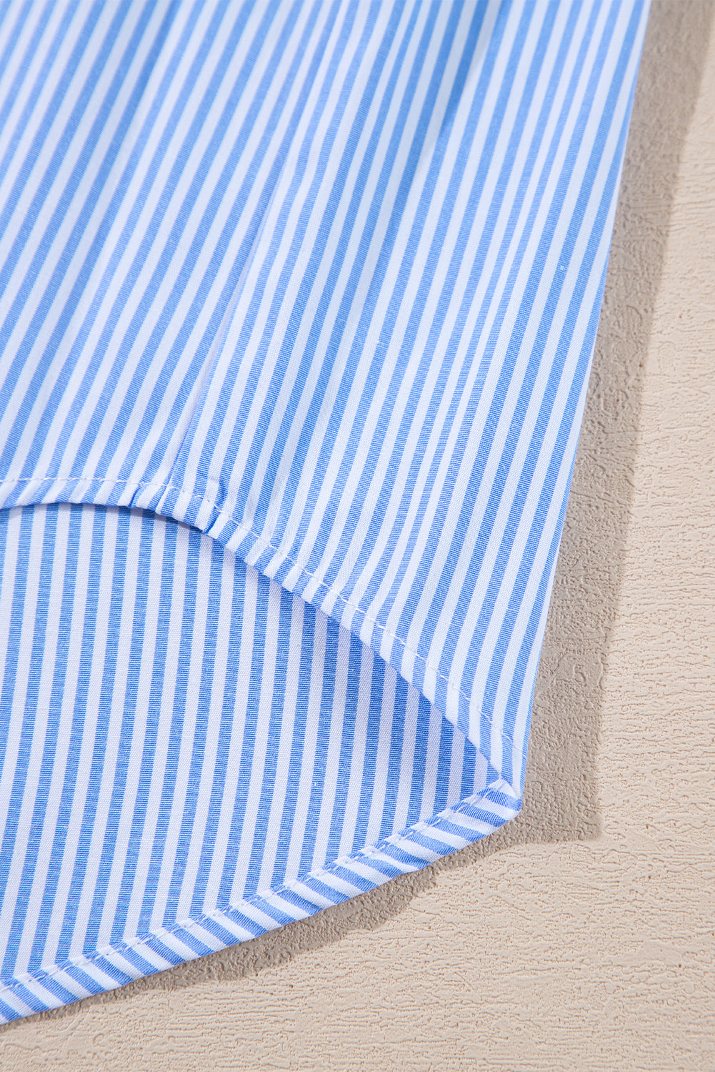 Sky Blue Stripe Pinstripe Long Sleeve Smocked Cuffs Button Shirt Collar Blouse