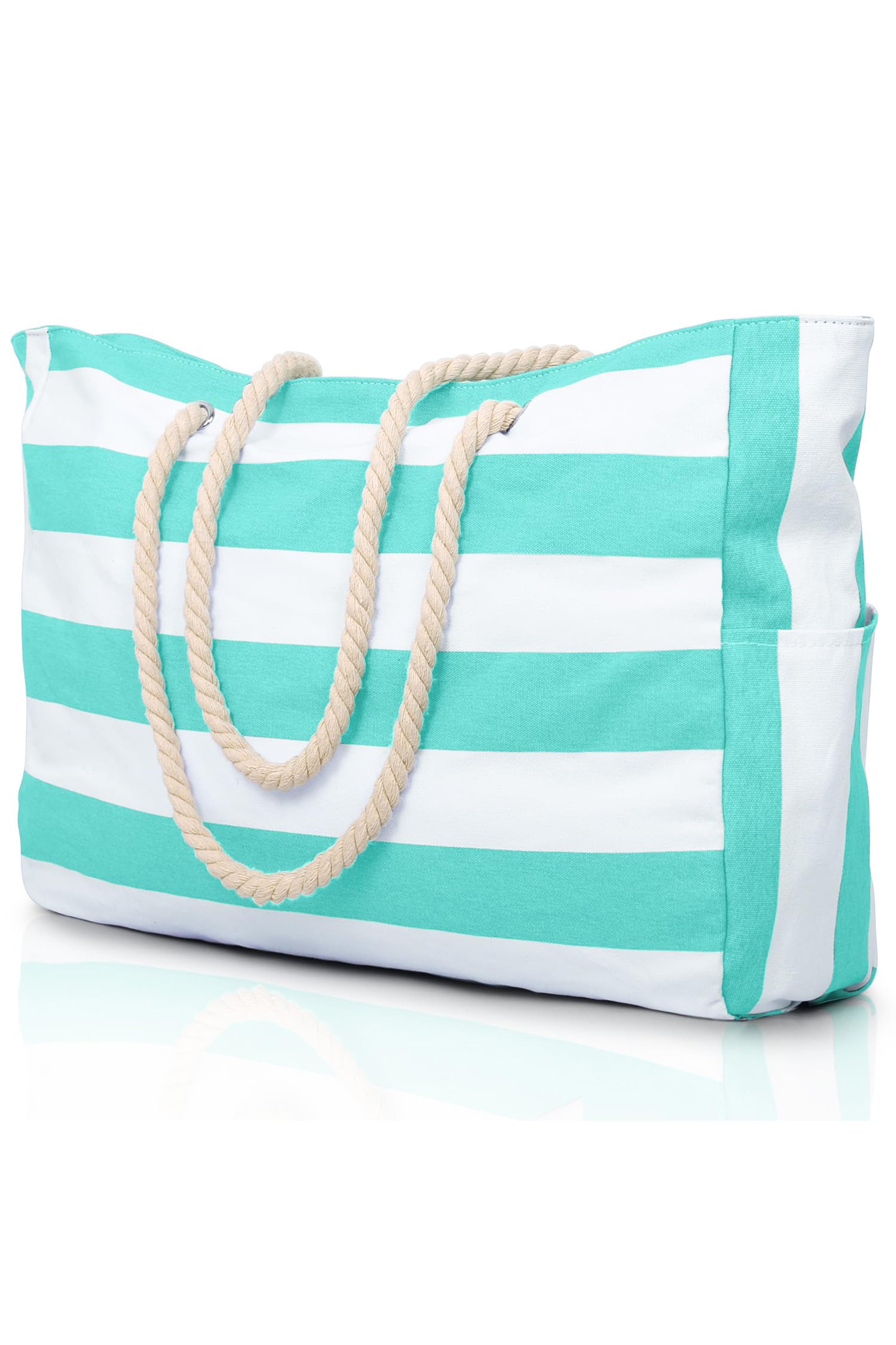 Light Blue Striped Waterproof Canvas Large Capacity Tote Bag