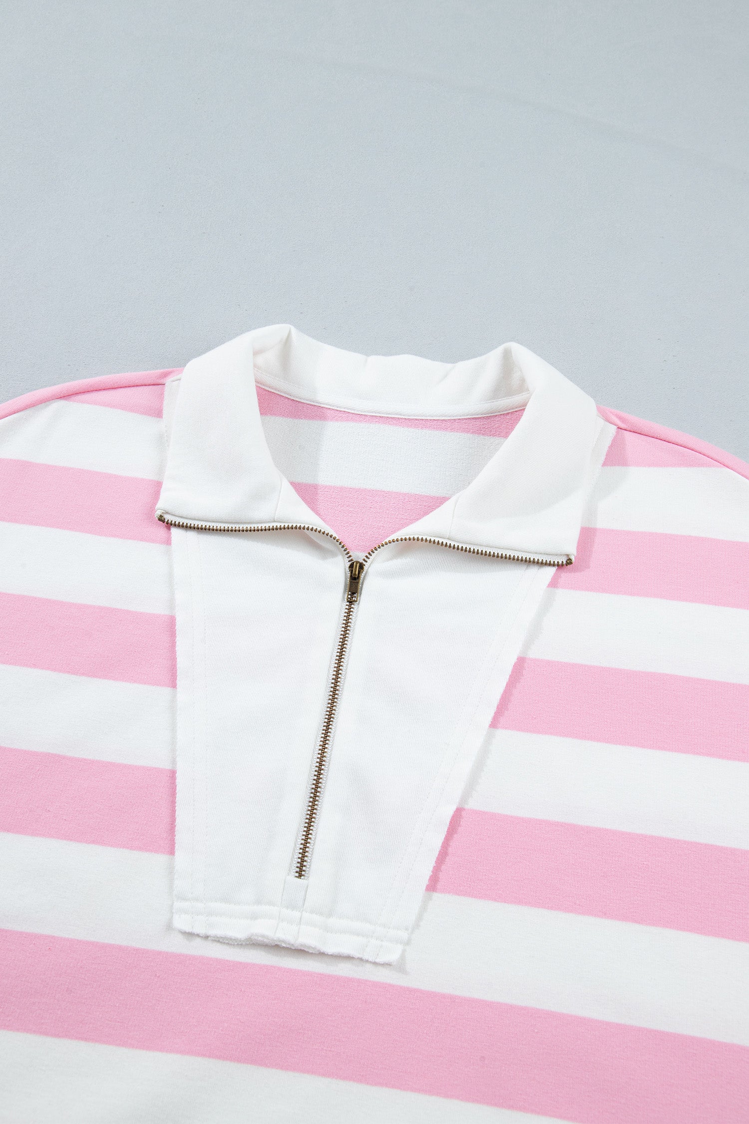 Pink Stripe Patchwork Zipper Pullover Elastic Waist Shorts 2pcs Set