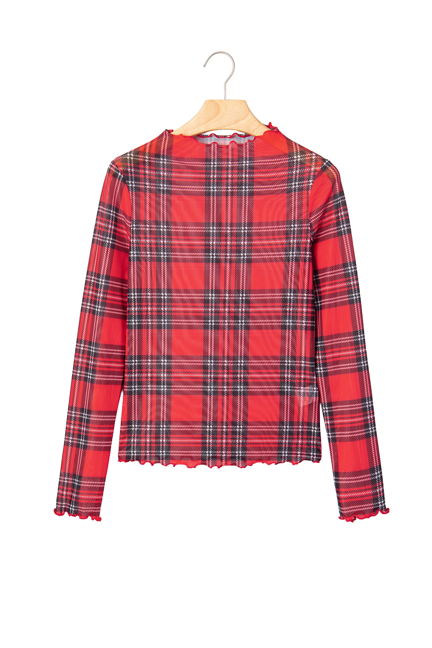 Red Plaid Round Neck Long Sleeve Pullover Top
