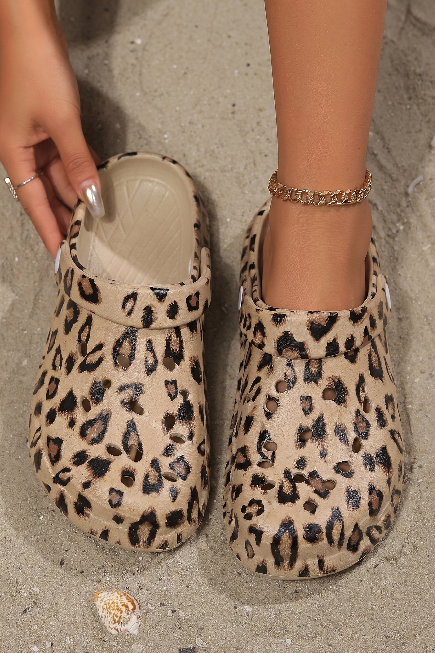 Parchment Leopard Print Clog EVA Outsole Casual Slippers