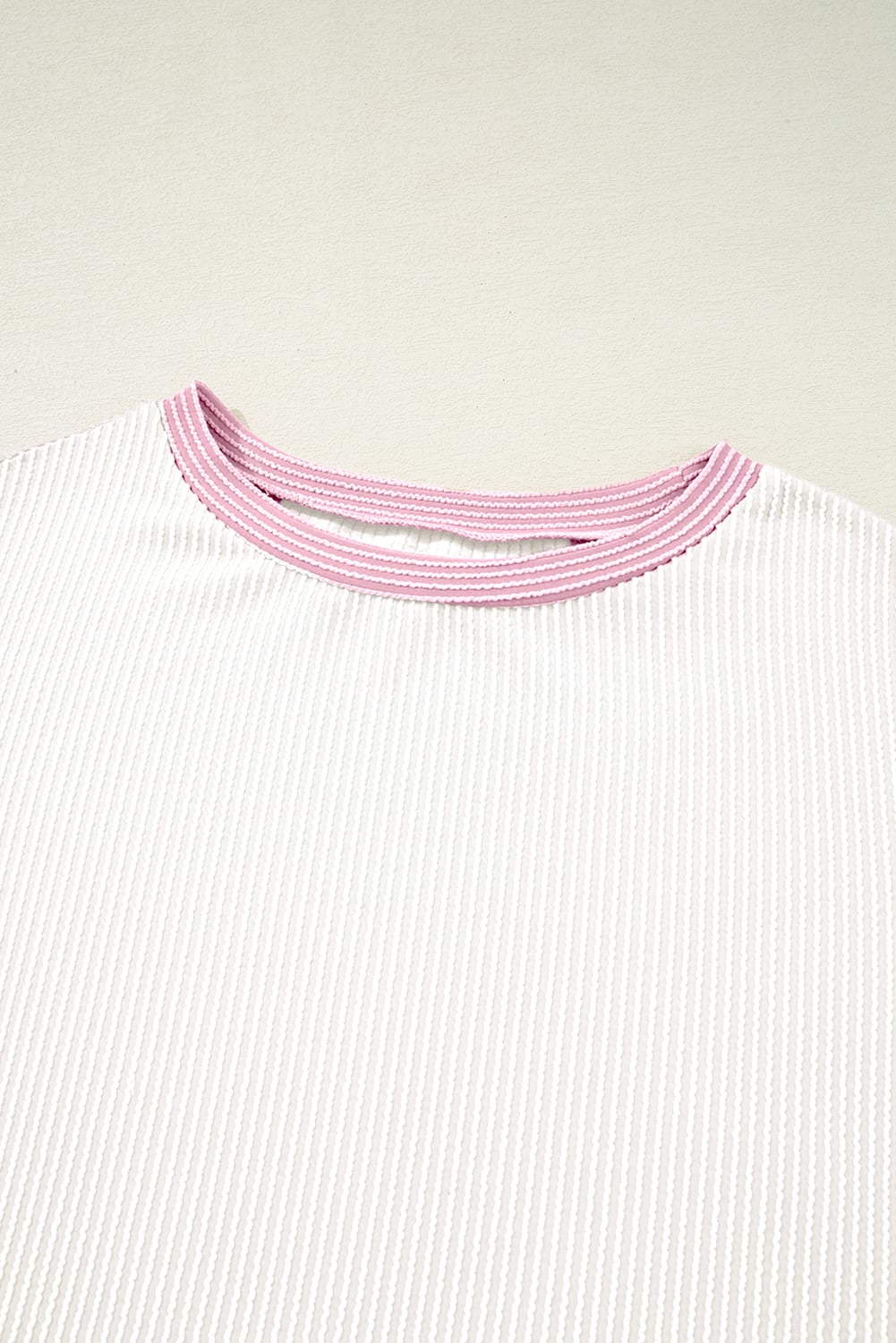 White Corded Colorblock Crewneck Tee