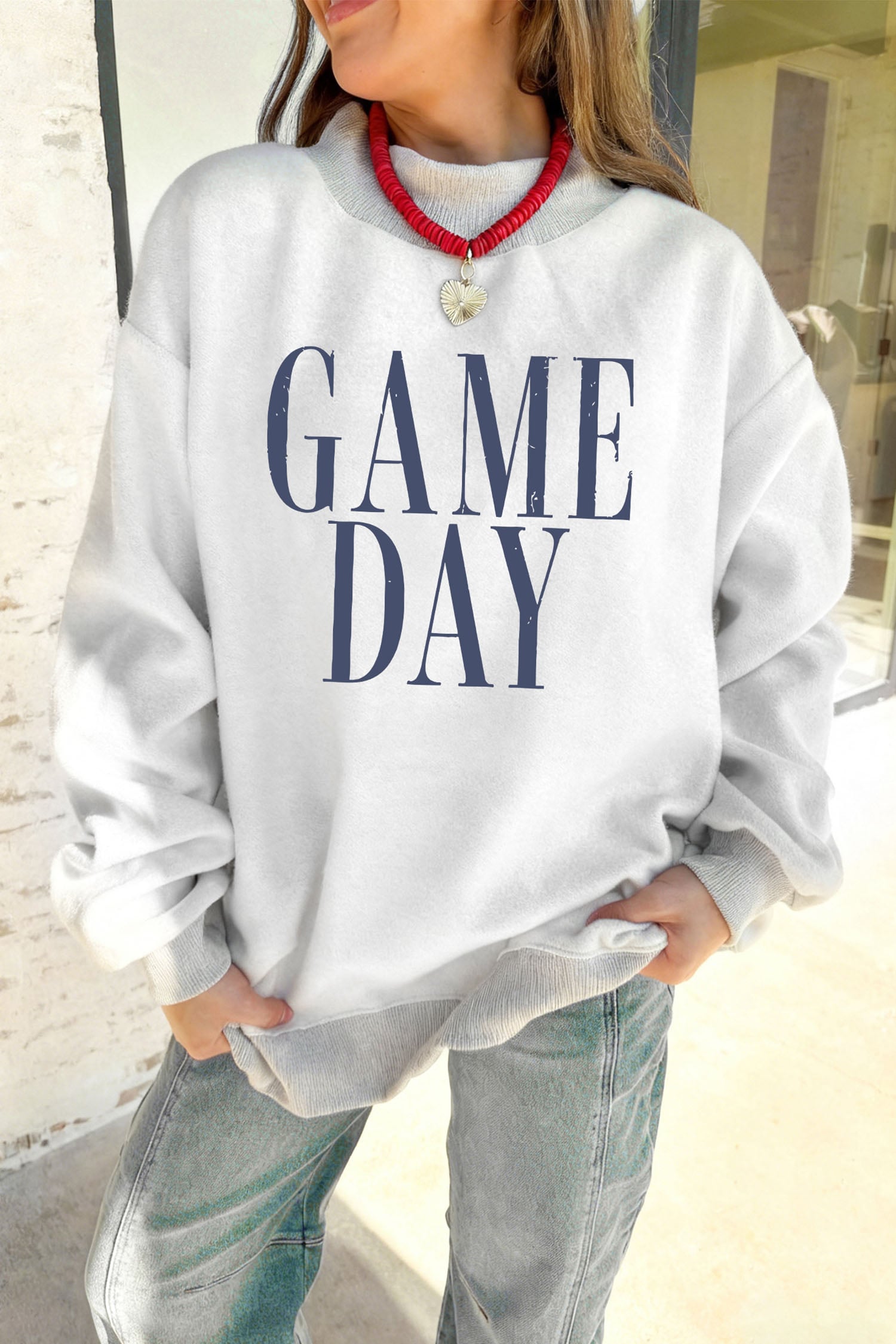 Light Grey Rugby/ GAME DAY Double Side Print Reversible Baggy Sweatshirt