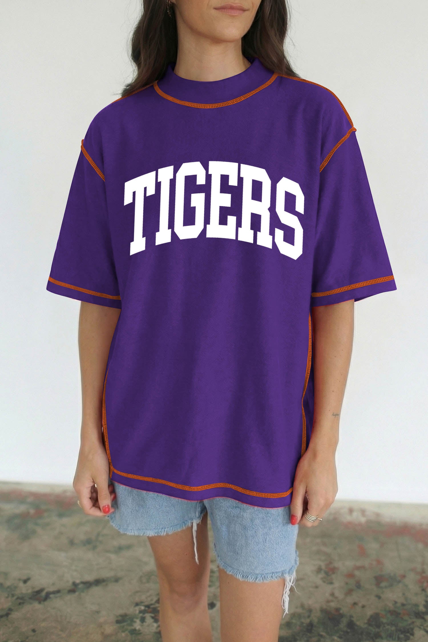 Tillandsia Purple LOUISIANA/ TIGERS Double Side Printed High Neck Reversible Casual Tee