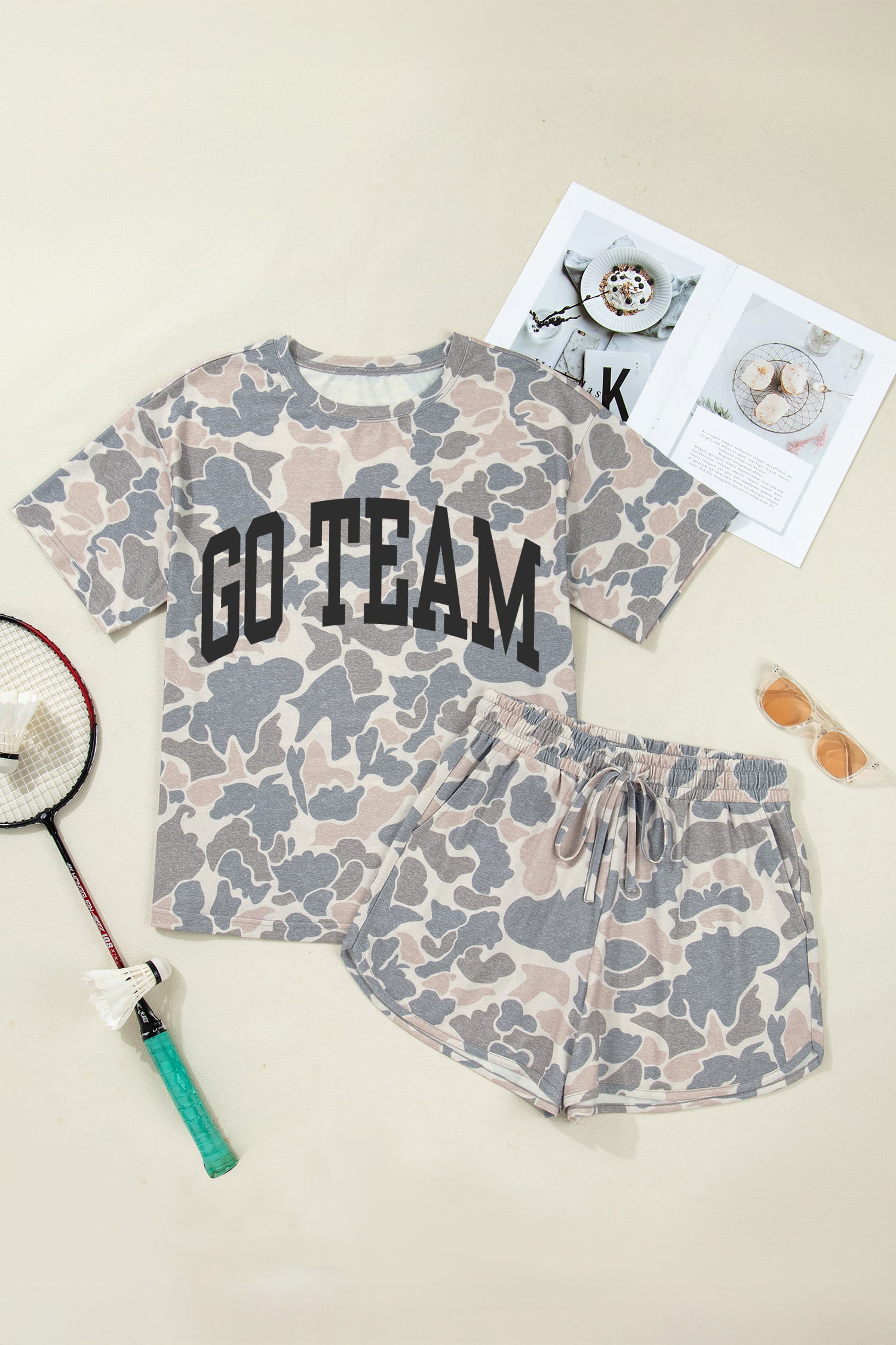 Multicolour GO TEAM Camo Relaxed Short 2pcs Set