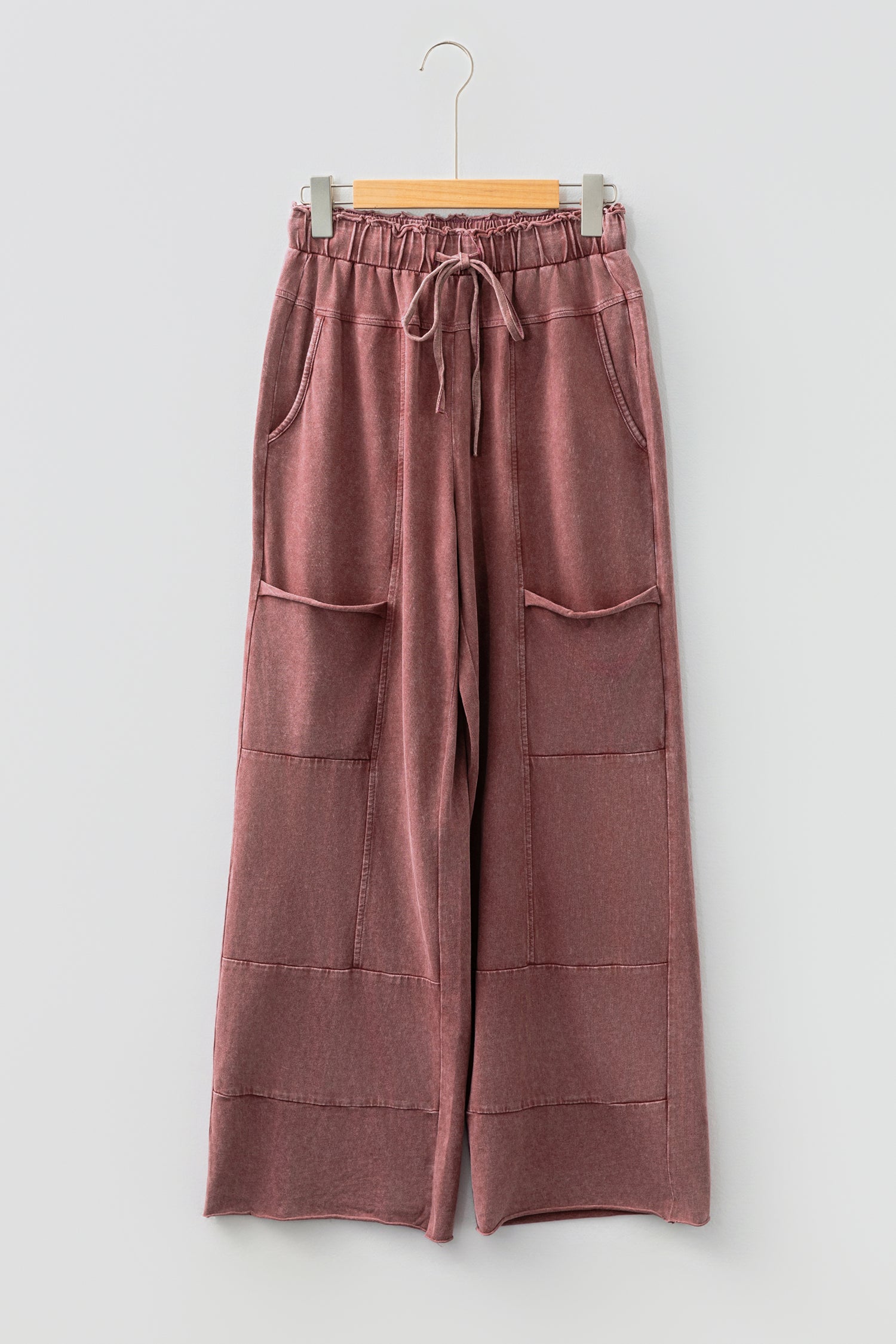 Wild Ginger  Mineral Wash Lace-up High Waist Raw Hem Patched Pocket Pants