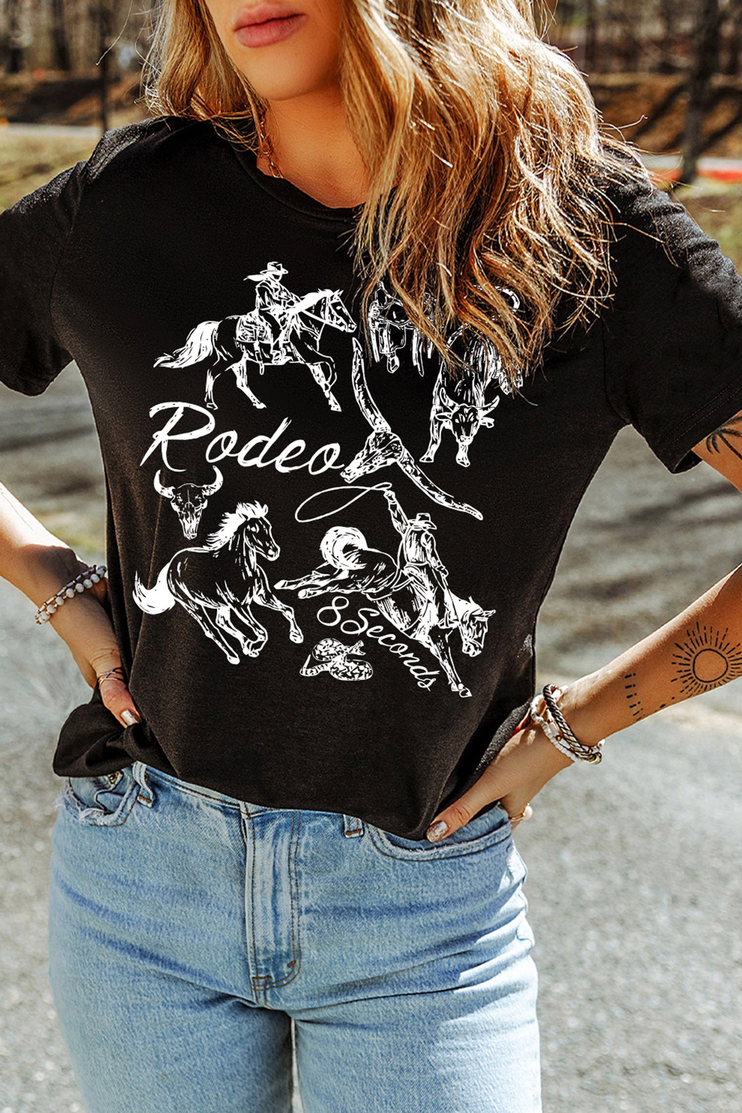 Black Rodeo 8 Seconds Western Graphic T Shirt
