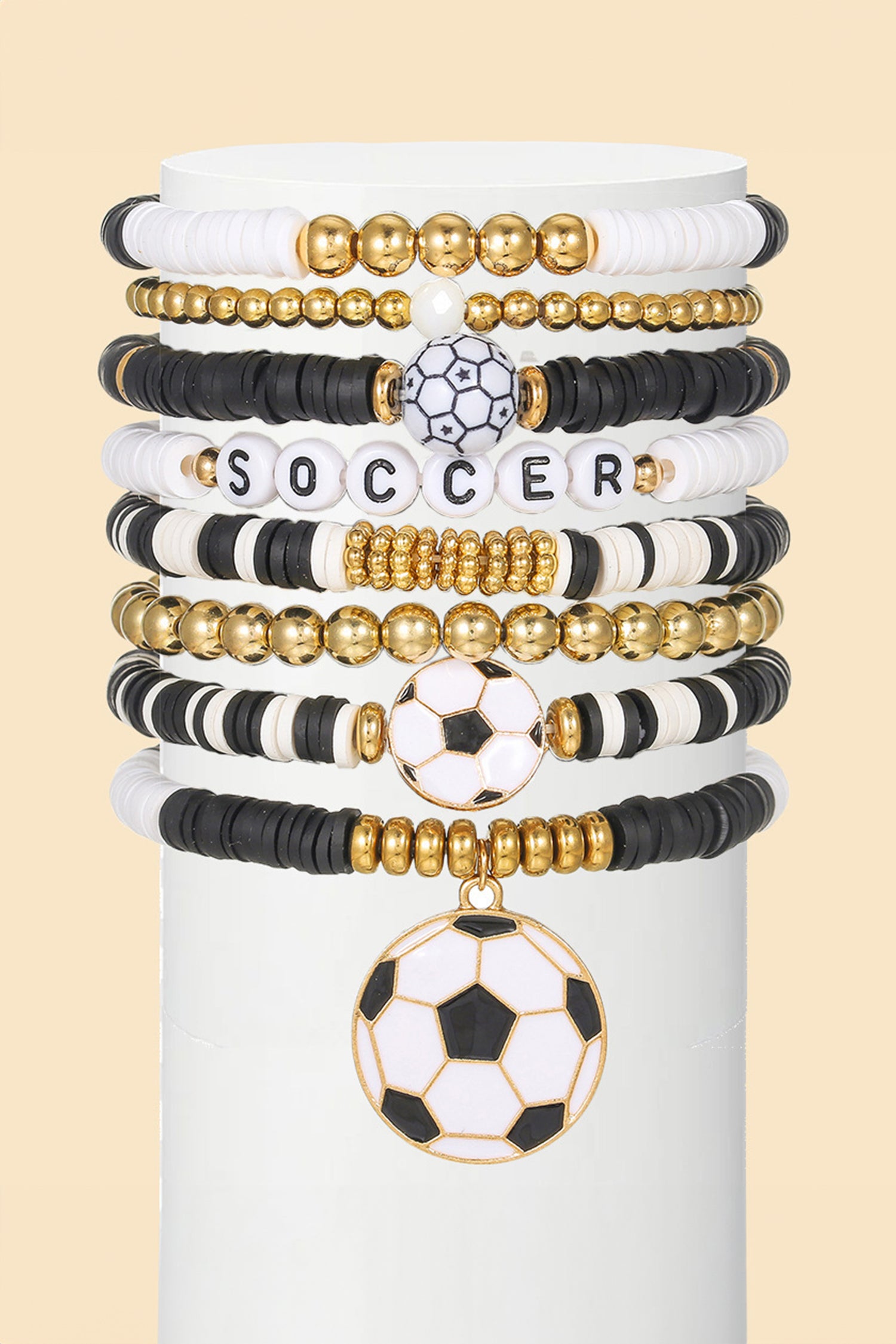 Gold 8pcs Soccer Game Day Multilayered Bracelet Set