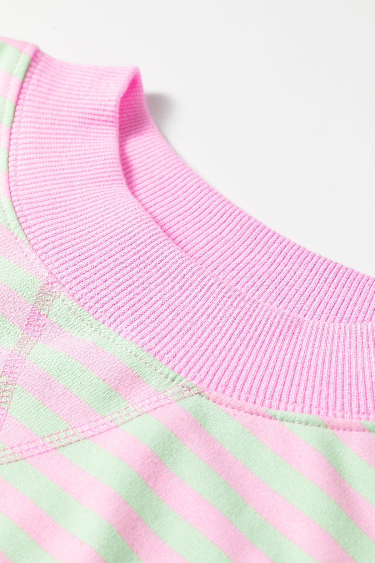 Green Stripe Striped Stand Neck Long Sleeve Sweatshirt