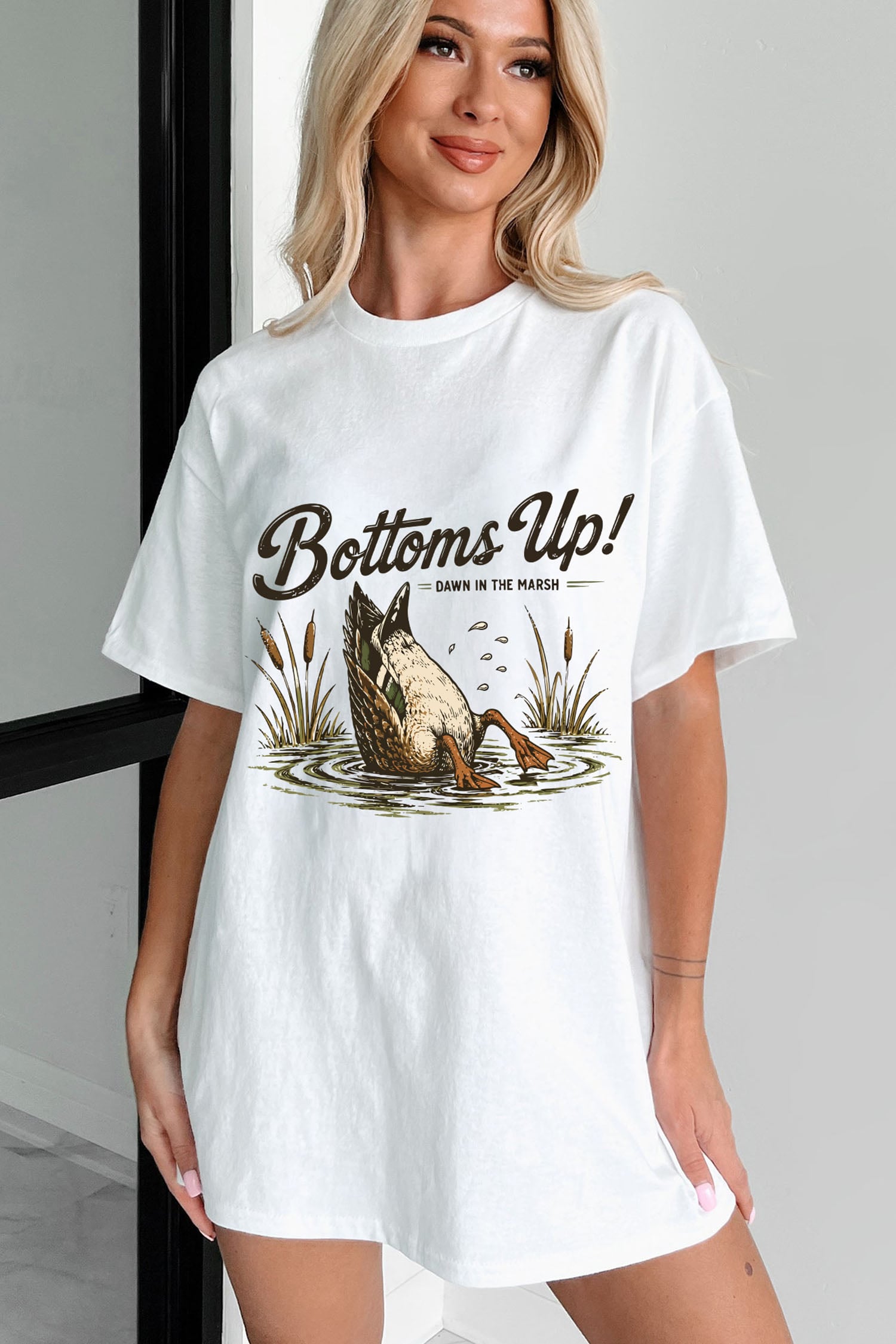 White Funny Duck Bottoms Up Graphic Tunic Tee