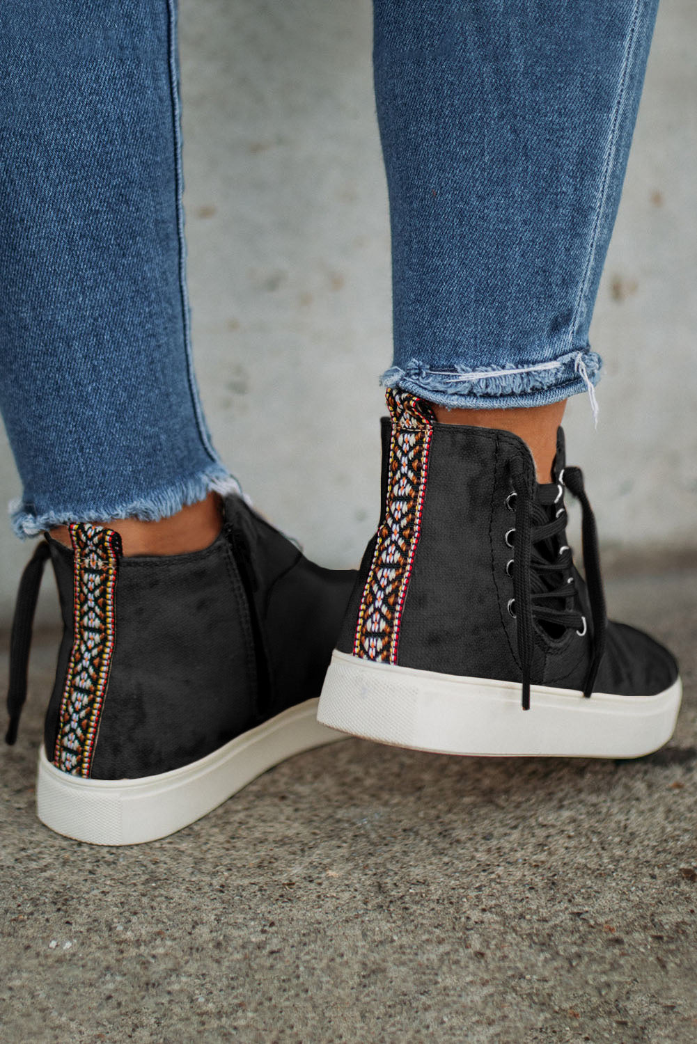 Black High Top Drawstring Zipped Slip-on Sneakers
