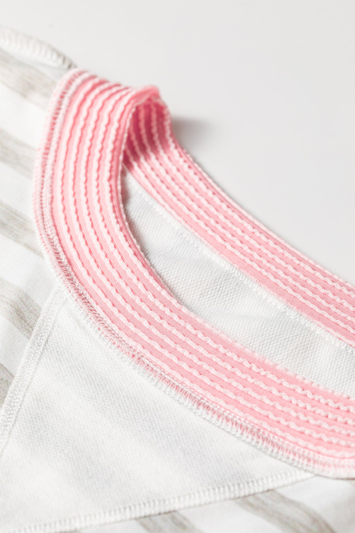 Pink Twisted Rib Trim Striped Round Neck Long Sleeve Top