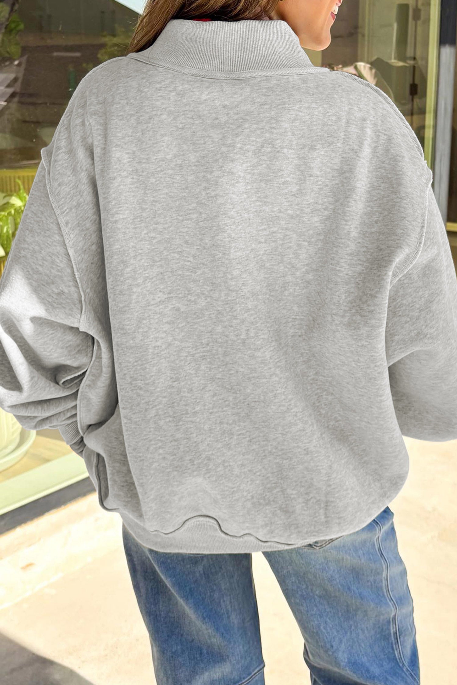 Light Grey Halloween Slogan Print Mock Neck Reversible Sweatshirt
